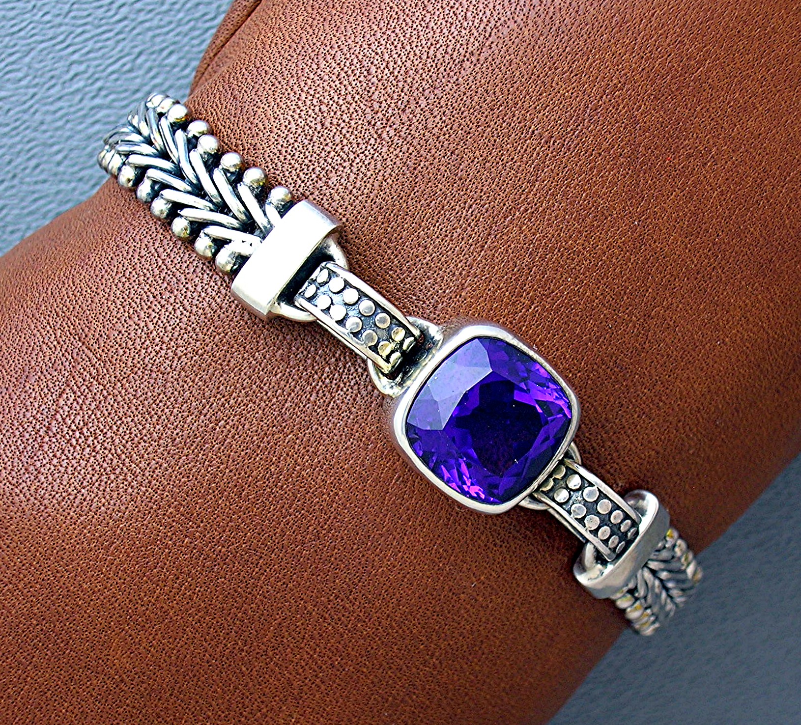 Amethyst 5ct  and Sterling Silver Toggle Clasp Bracelet