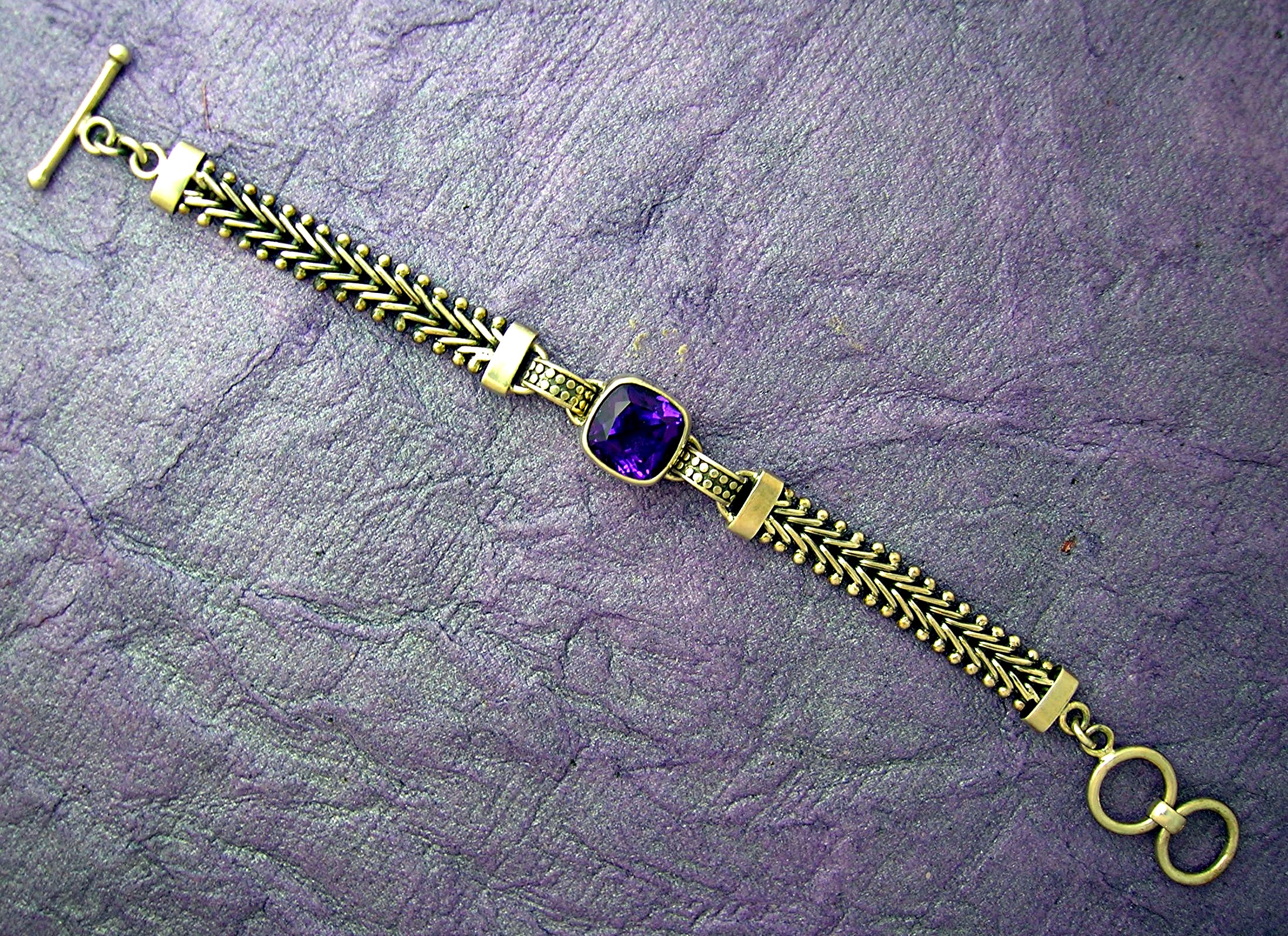 Amethyst 5ct  and Sterling Silver Toggle Clasp Bracelet