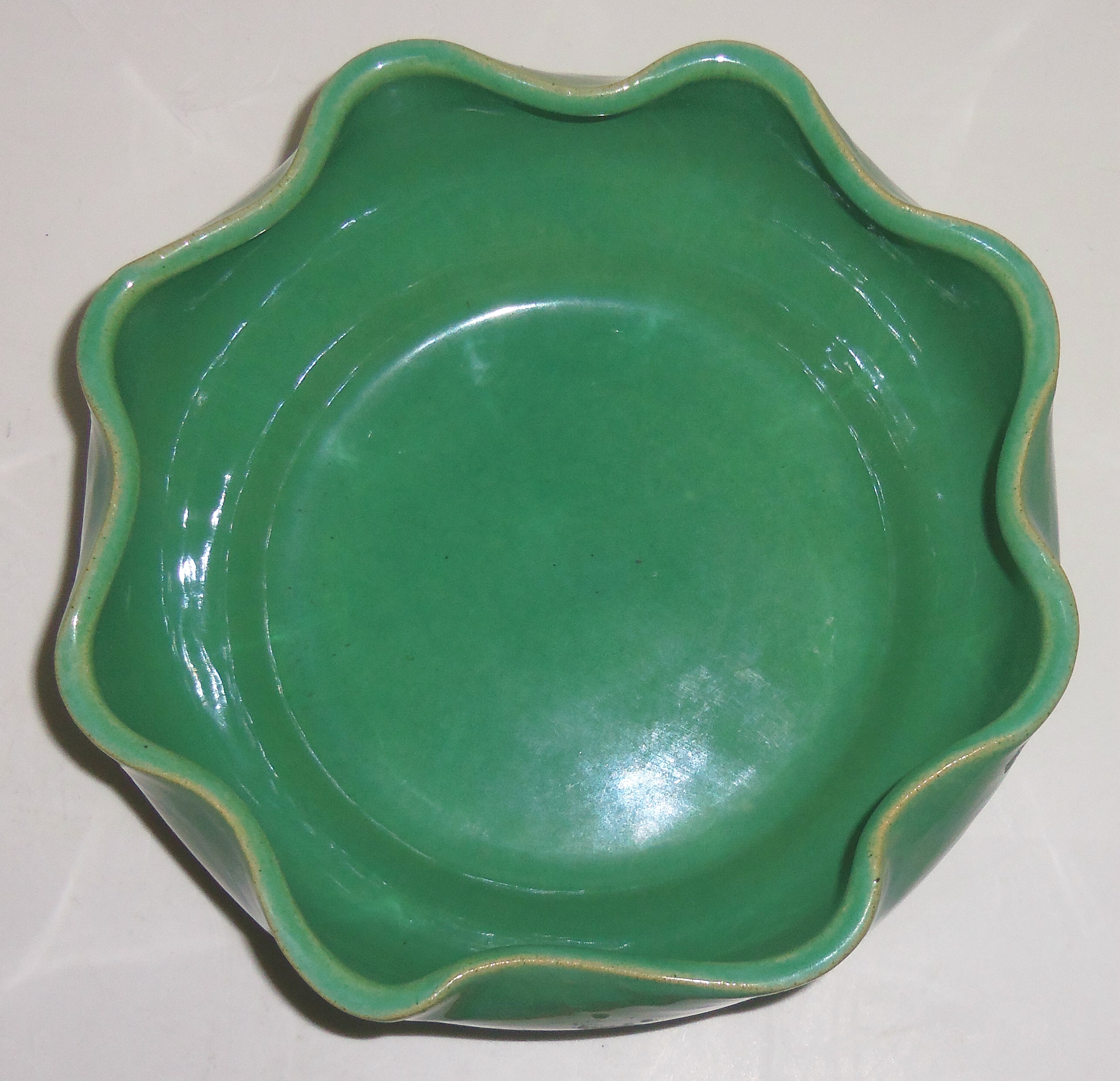 Garden City Pottery Green Ruffled Rim Art Bowl!