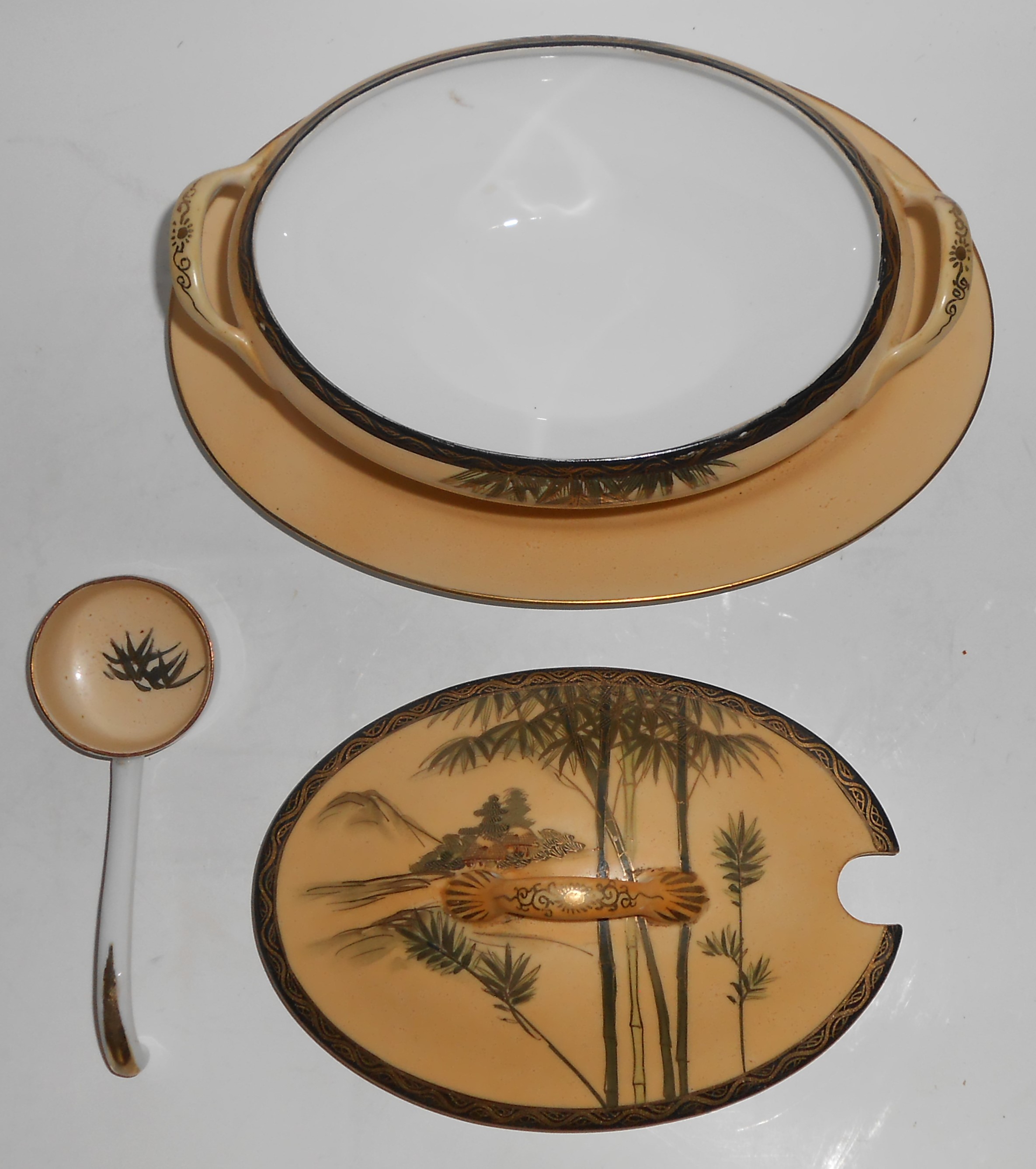 Nishida Japan Porcelain China 22k Yellow Black Bamboo F