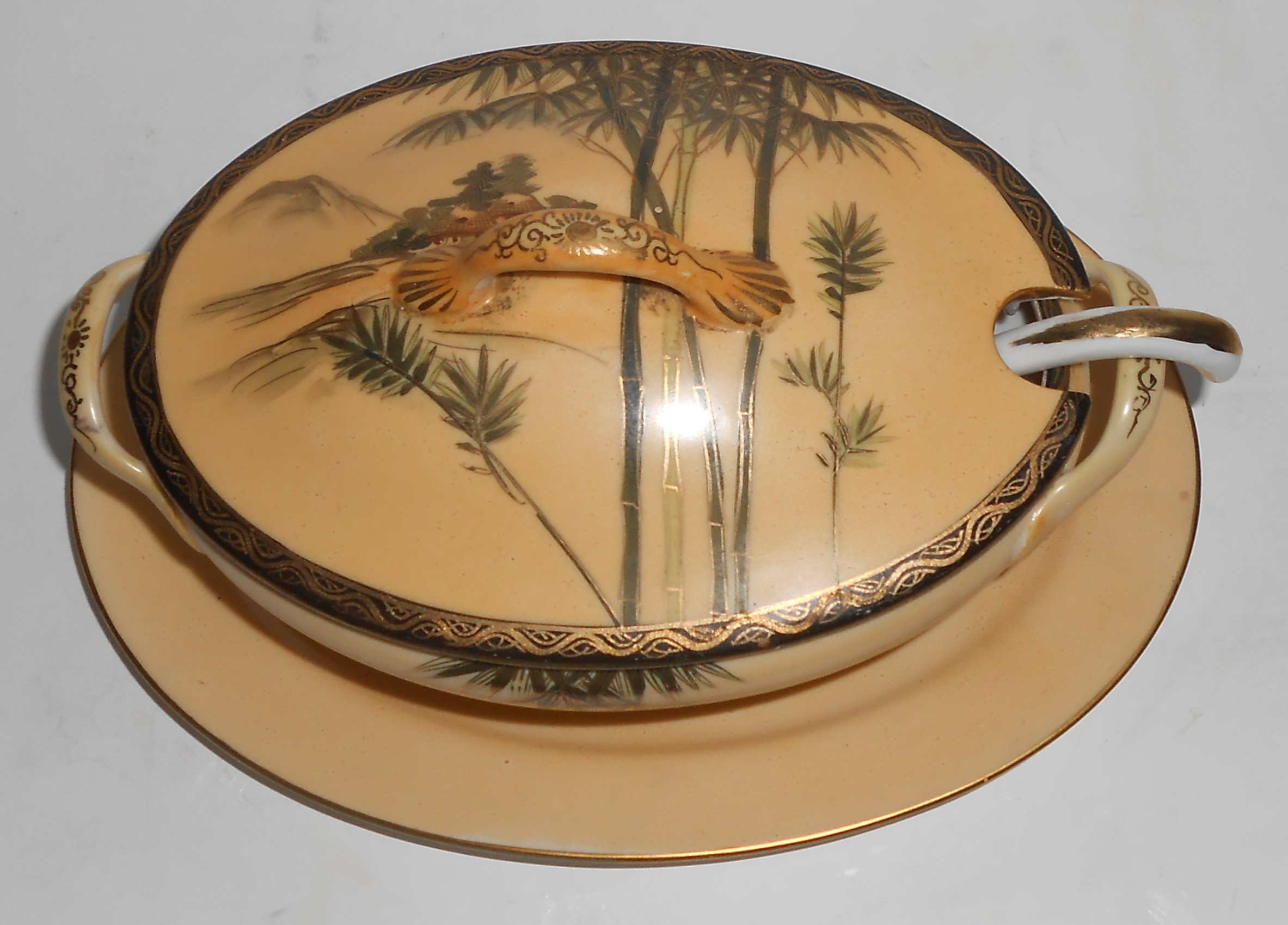 Nishida Japan Porcelain China 22k Yellow Black Bamboo F