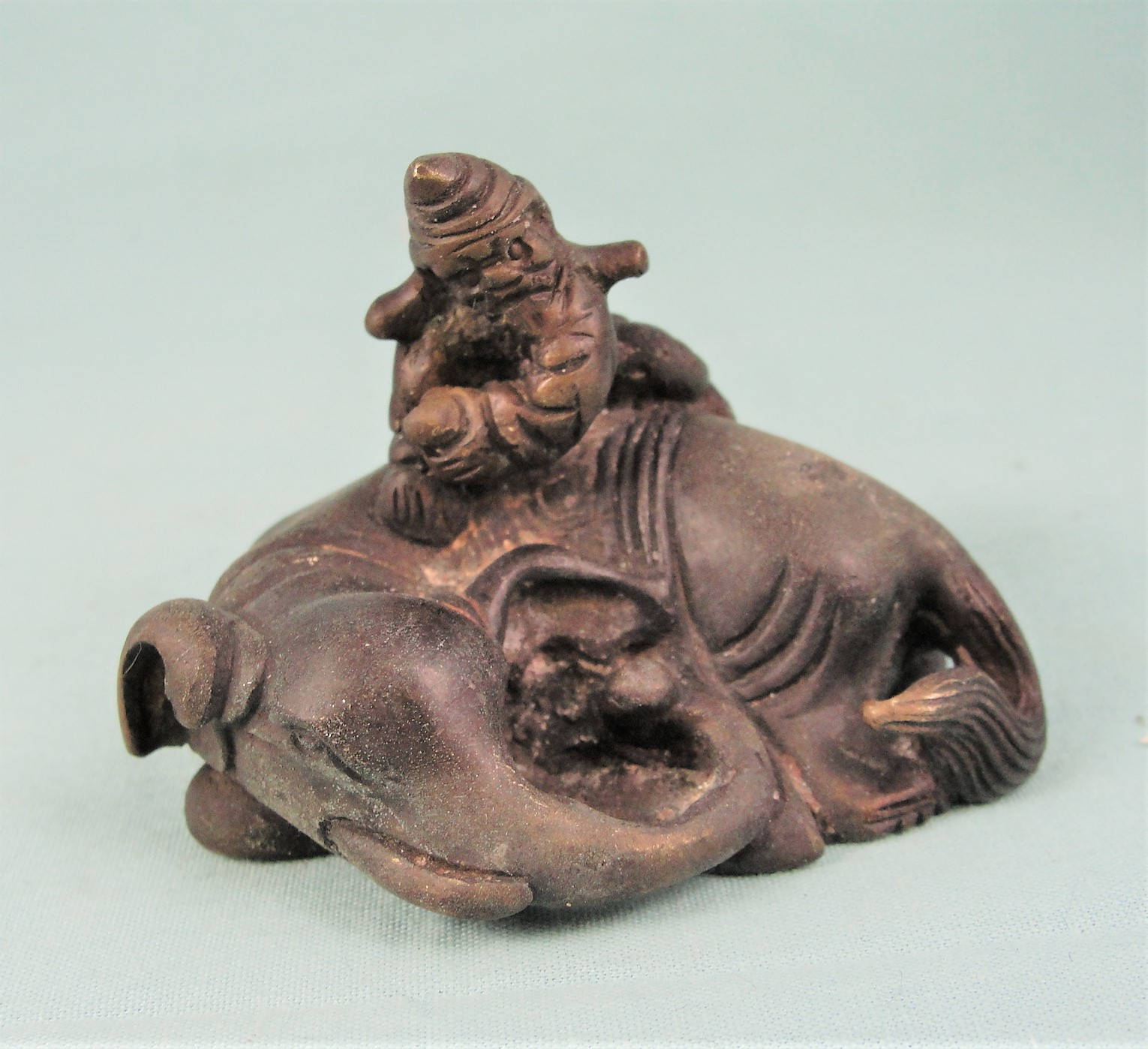 Old Hand Crafted Miniature Metal Elephant with Rider