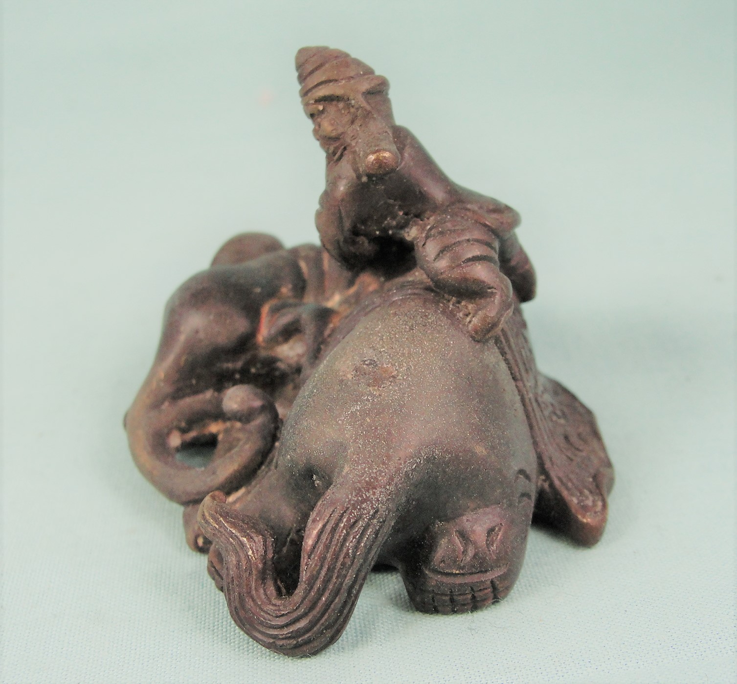 Old Hand Crafted Miniature Metal Elephant with Rider