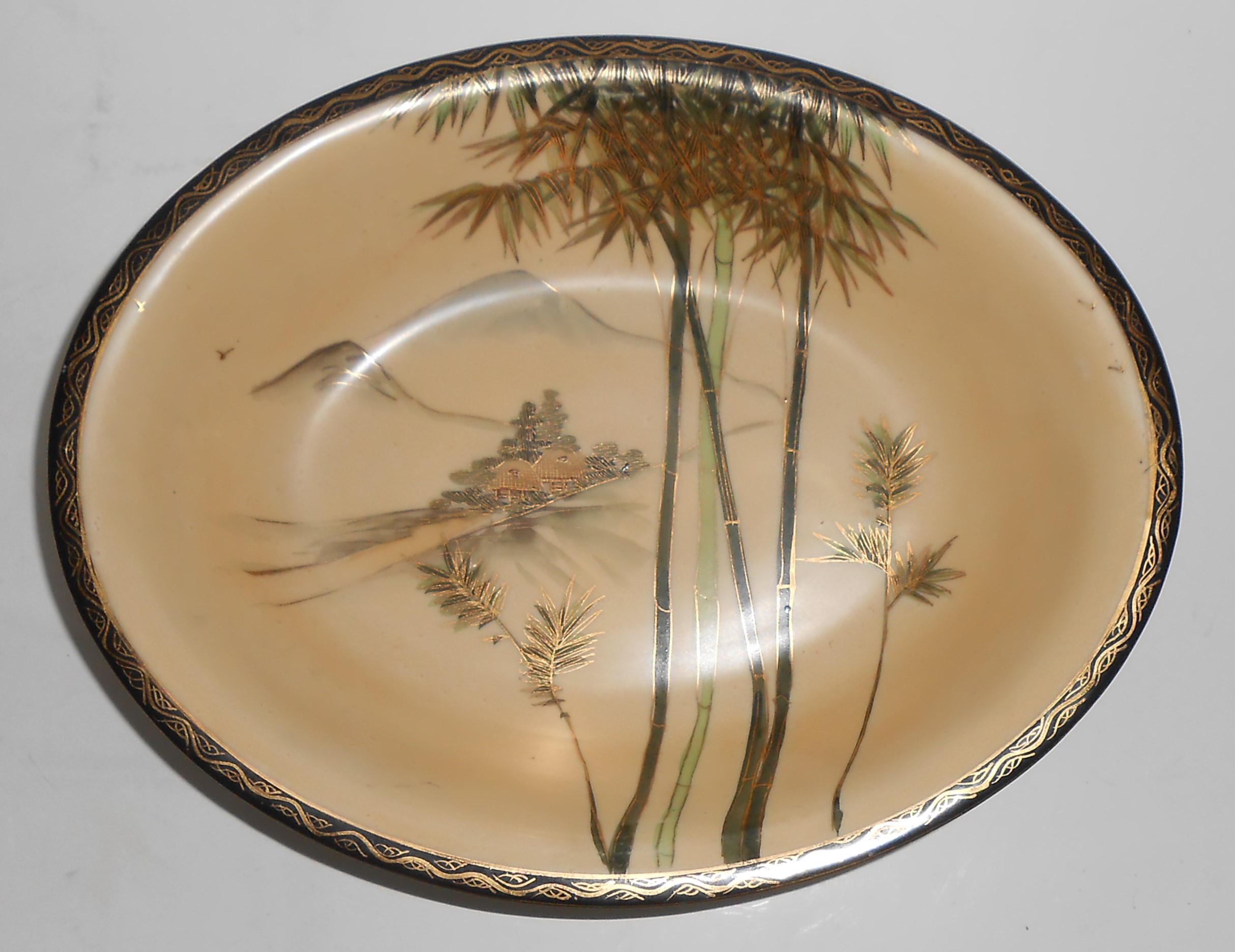 Nishida Japan Porcelain China 22k Yellow Black Bamboo F