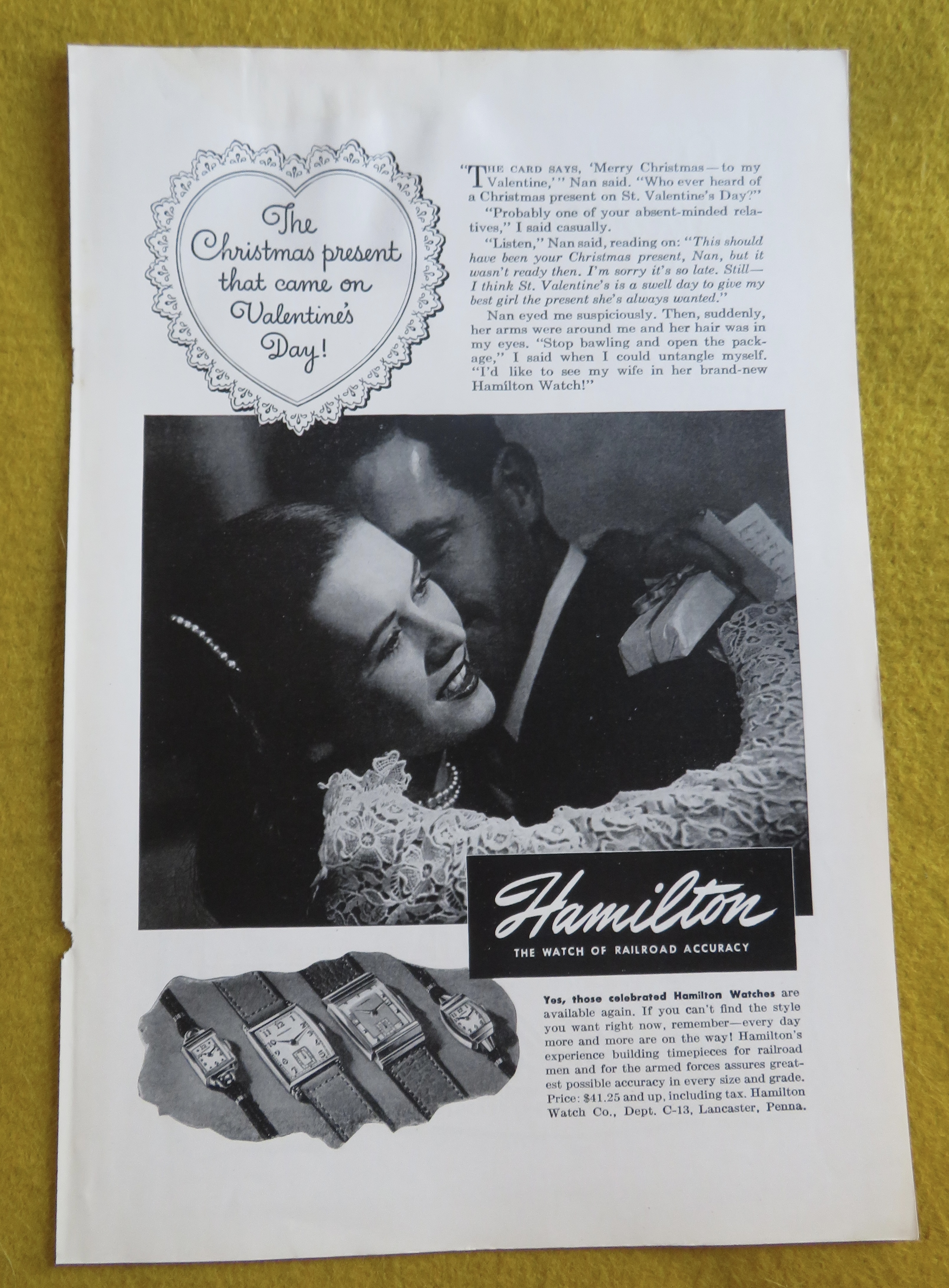 1946 Hamilton Watch with Woman Hugging a Man