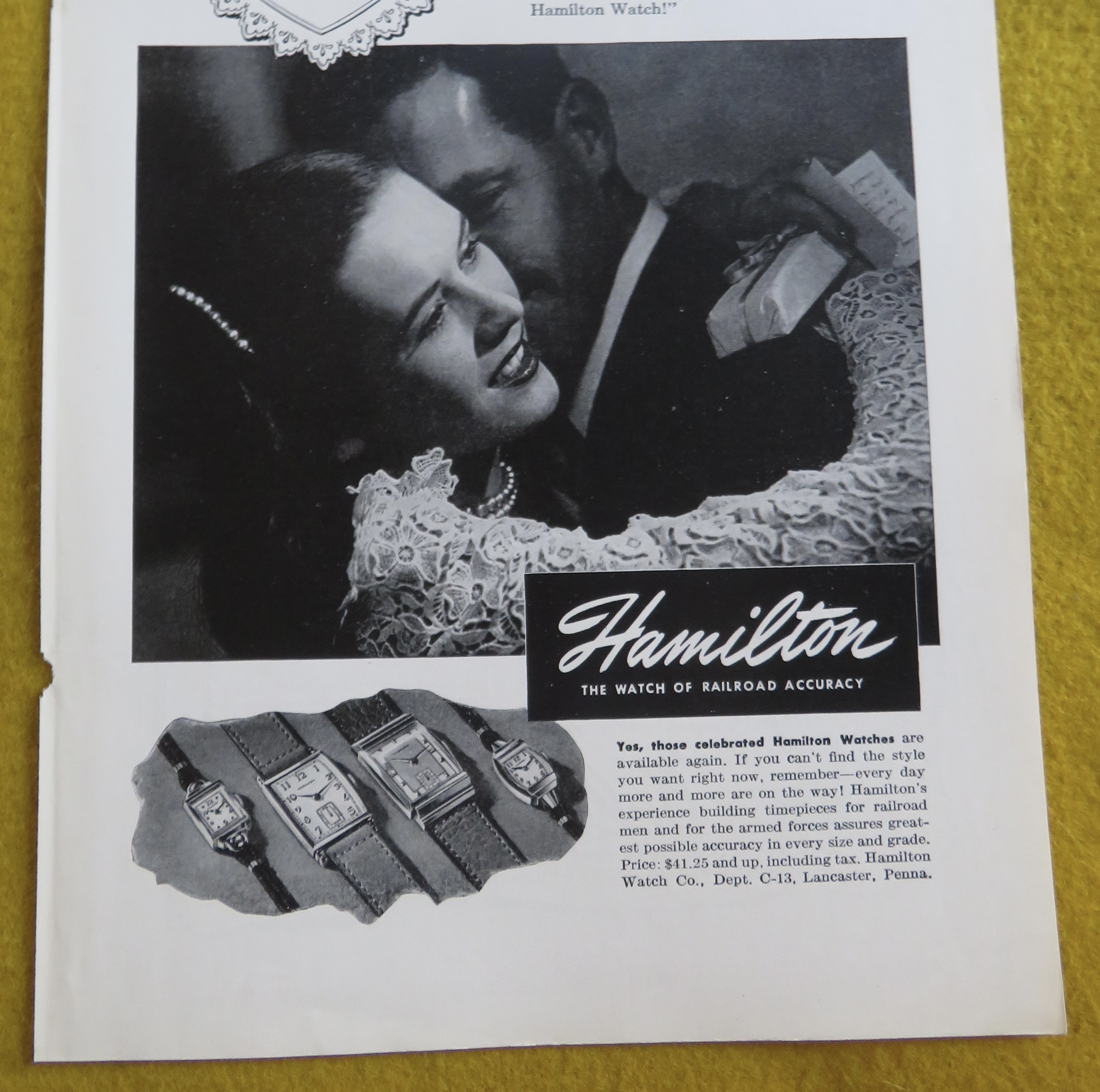 1946 Hamilton Watch with Woman Hugging a Man