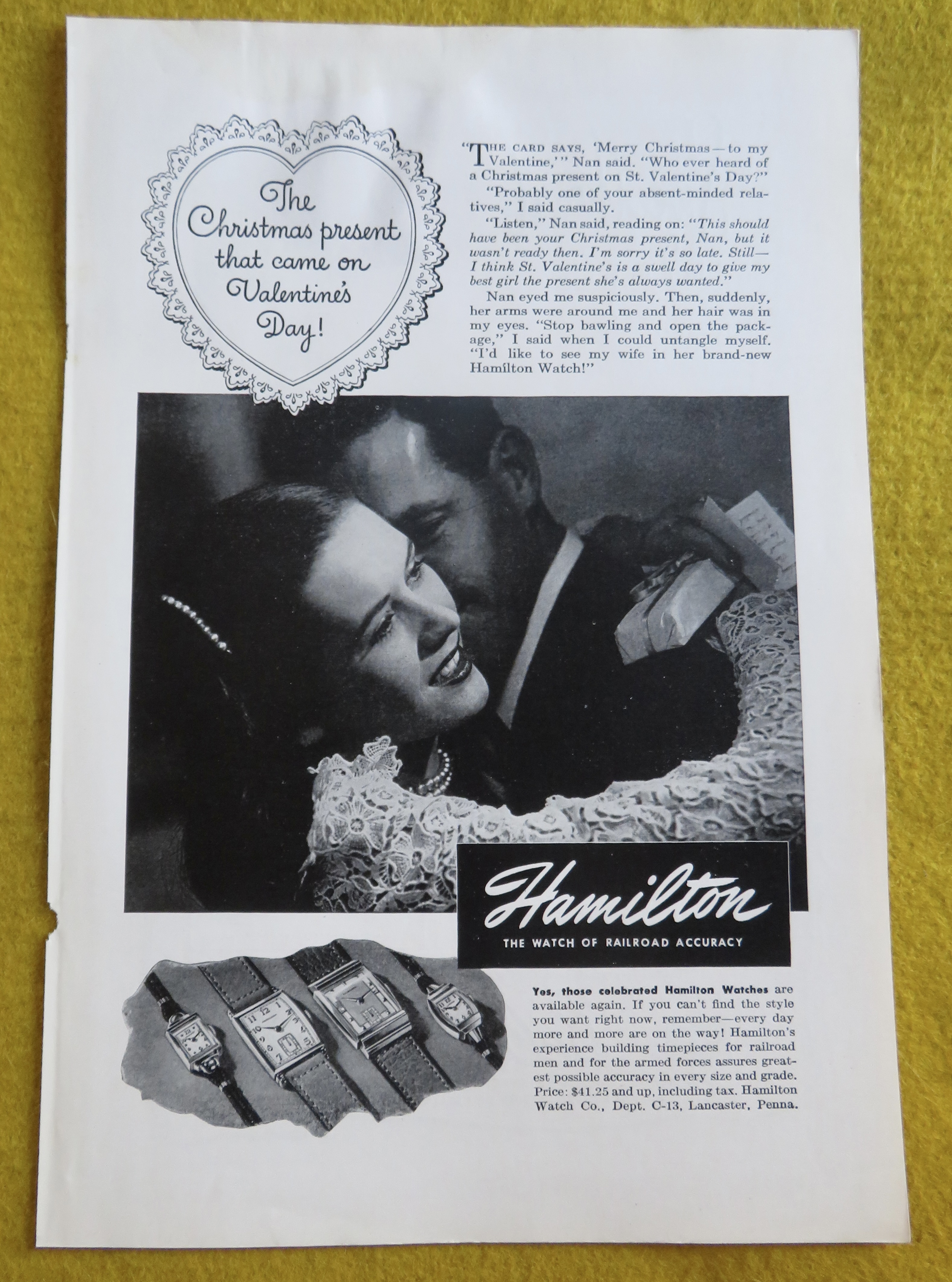 1946 Hamilton Watch with Woman Hugging a Man