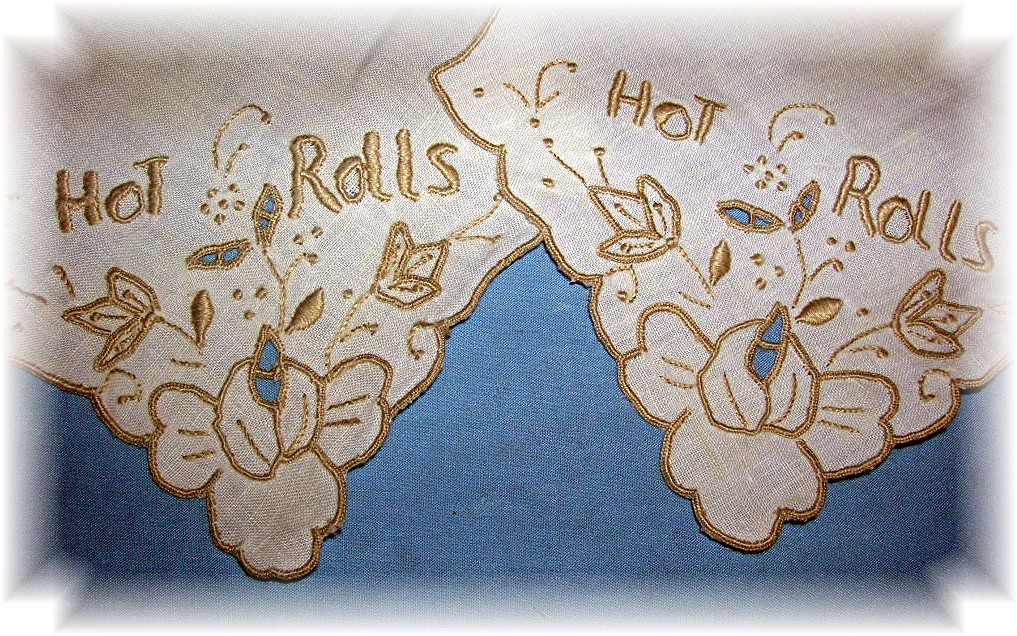 PAIR  OF HOT ROLLS LINENS embroidery