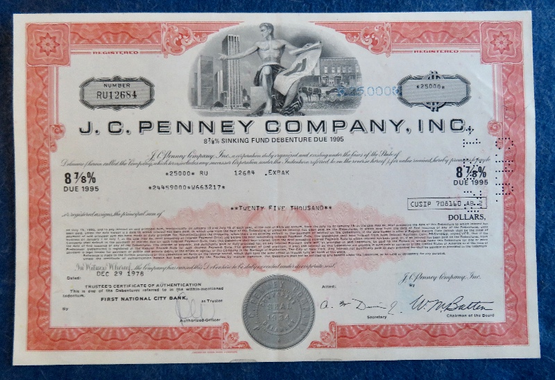 1978 J. C. Penney Company Incorporated Stock Certificate