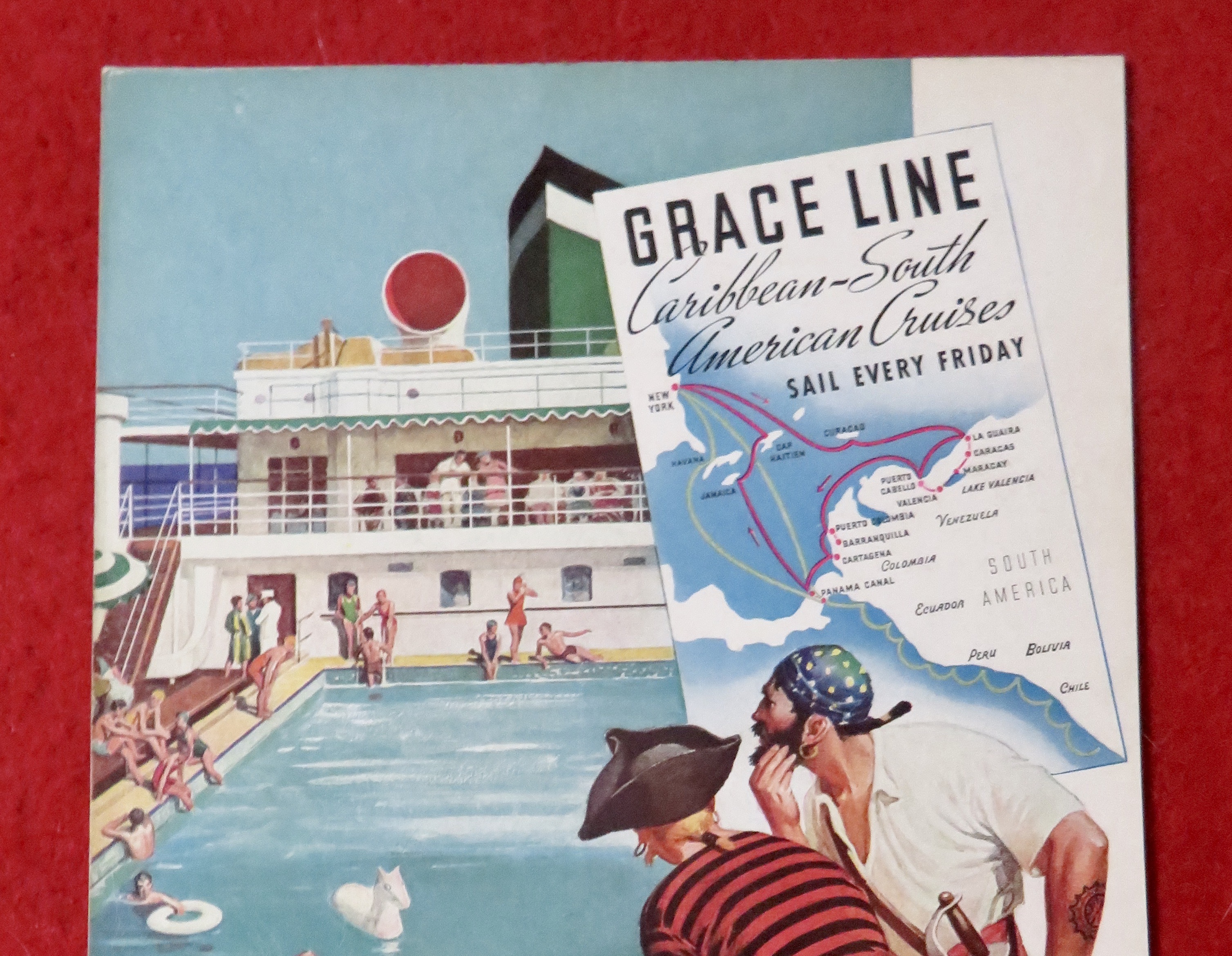 1939 Grace Line Cruises w/ Two Pirates Looking at Pool