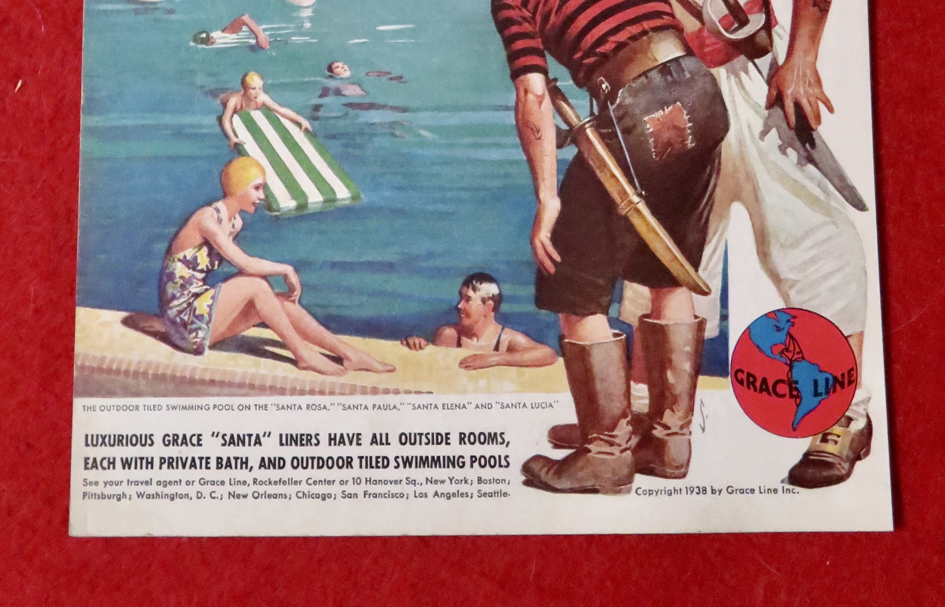 1939 Grace Line Cruises w/ Two Pirates Looking at Pool