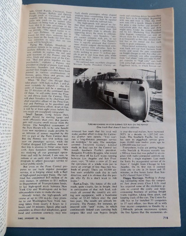 Time Magazine January 26, 1968 Penn Central's Stuart Saunders