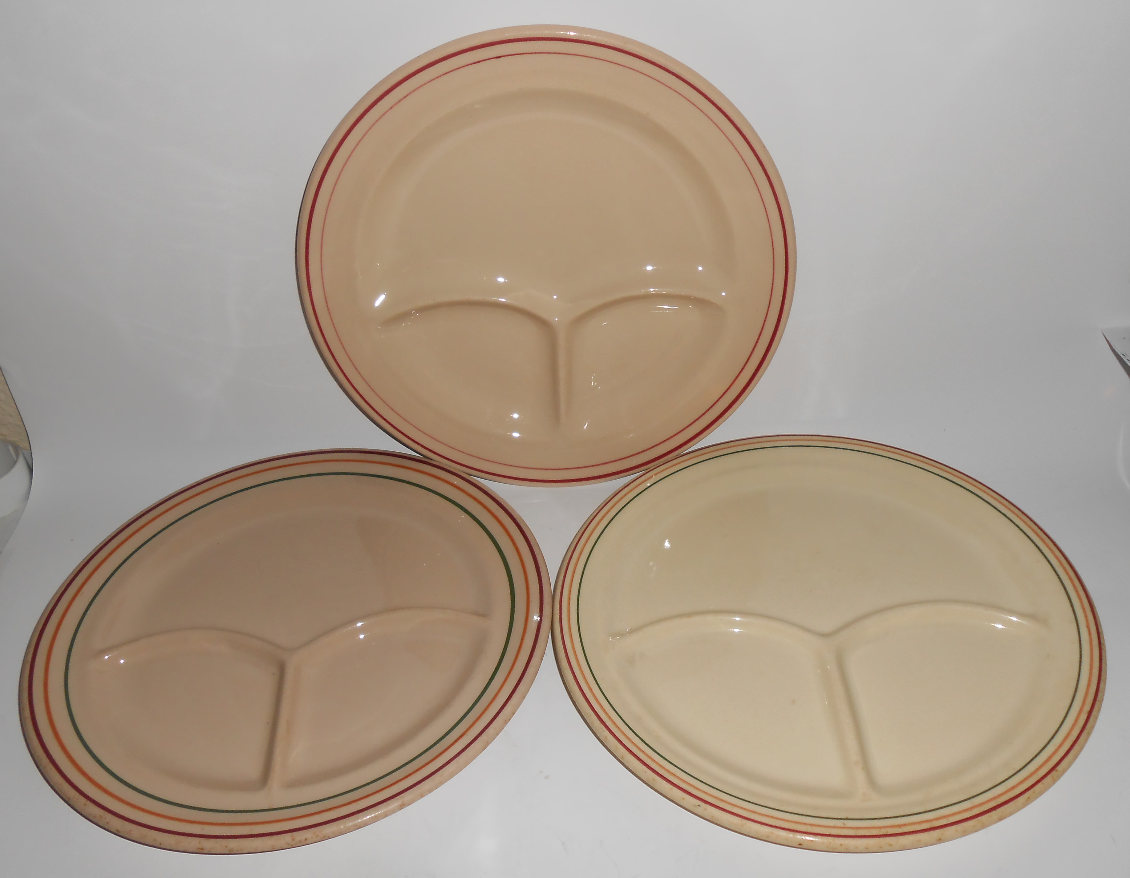 Set/3 Restaurant Ware China Color Band Grill Plates