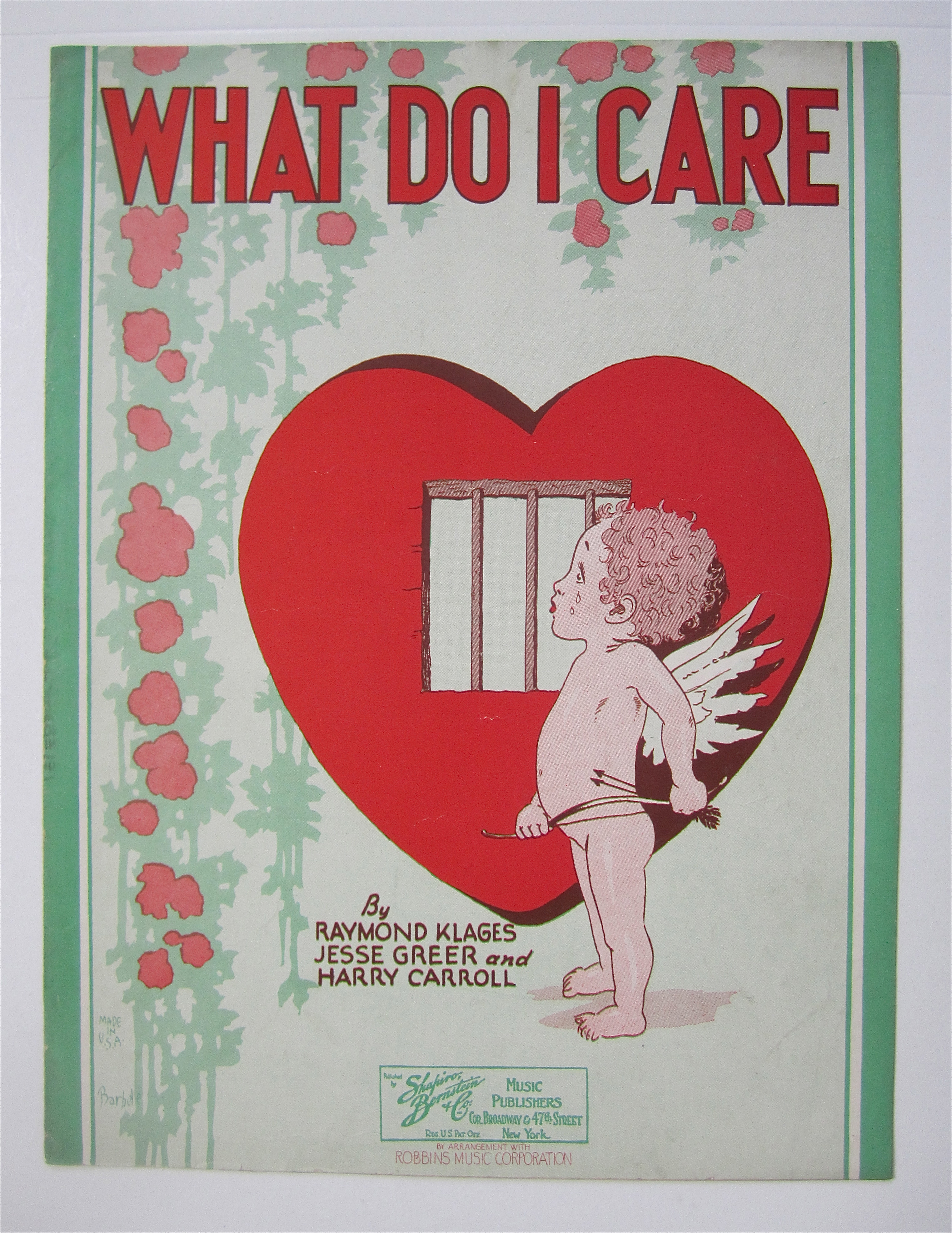 1929 Sheet Music What Do I Care Klages, Greer & Carroll