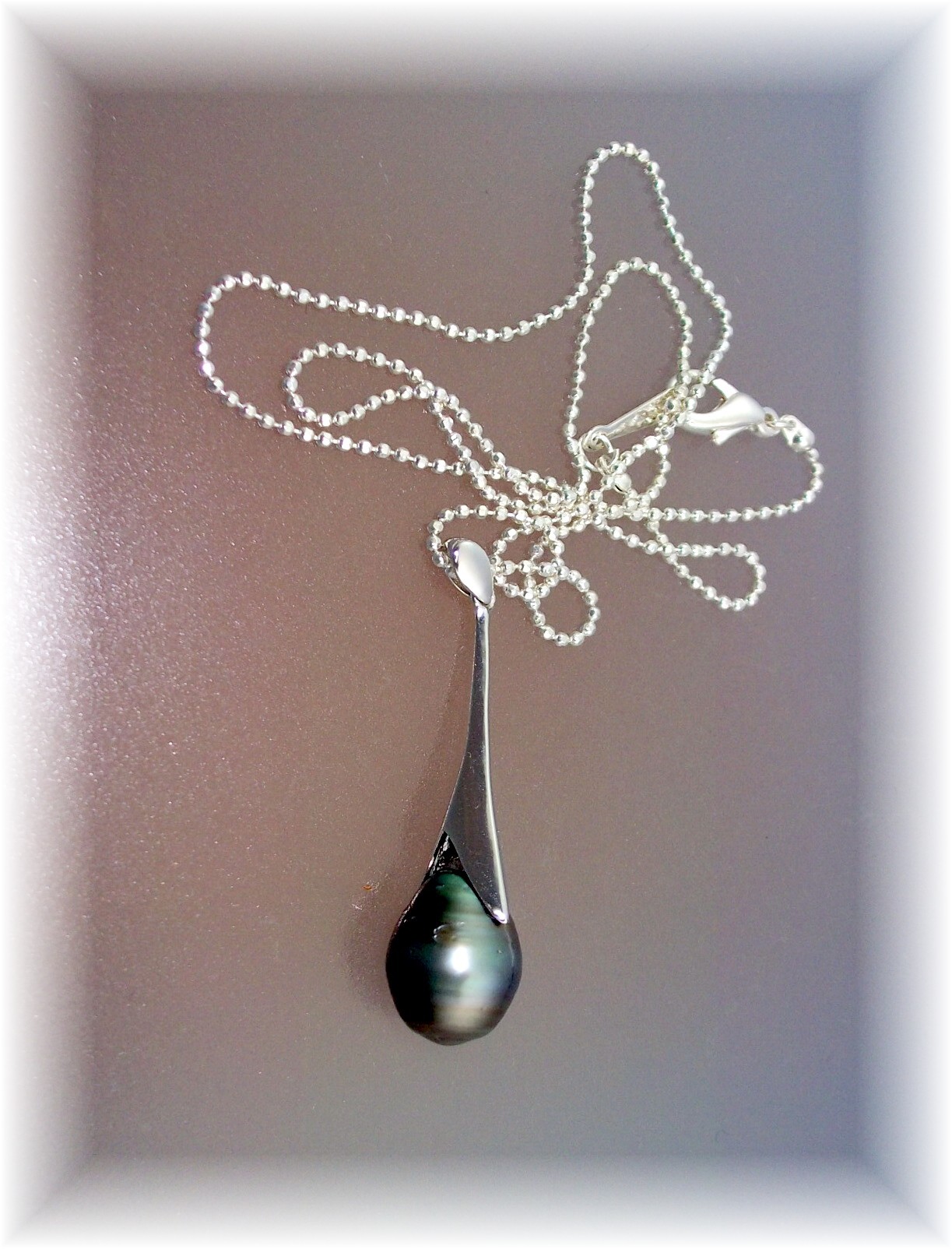 Tahitian Black  Pearl Earrings and Pendant Sterling Sil