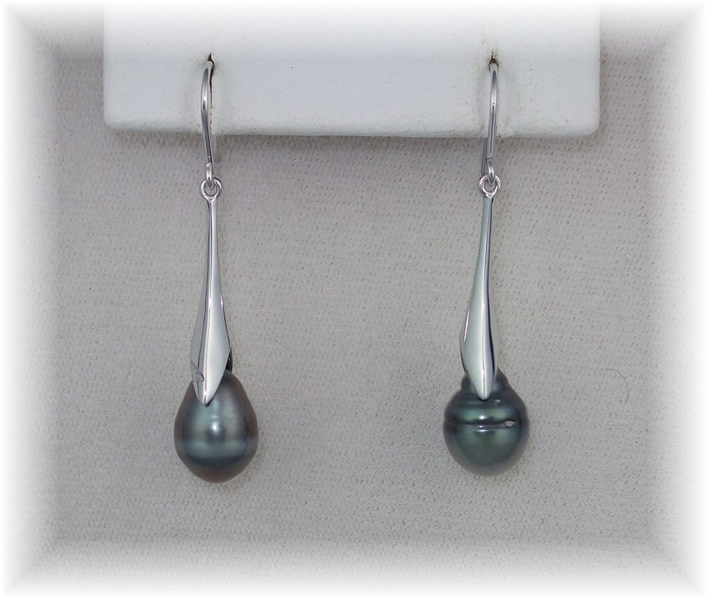 Tahitian Black  Pearl Earrings and Pendant Sterling Sil