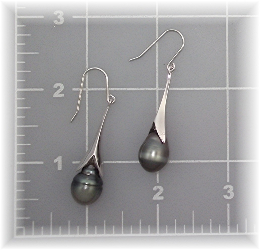Tahitian Black  Pearl Earrings and Pendant Sterling Sil