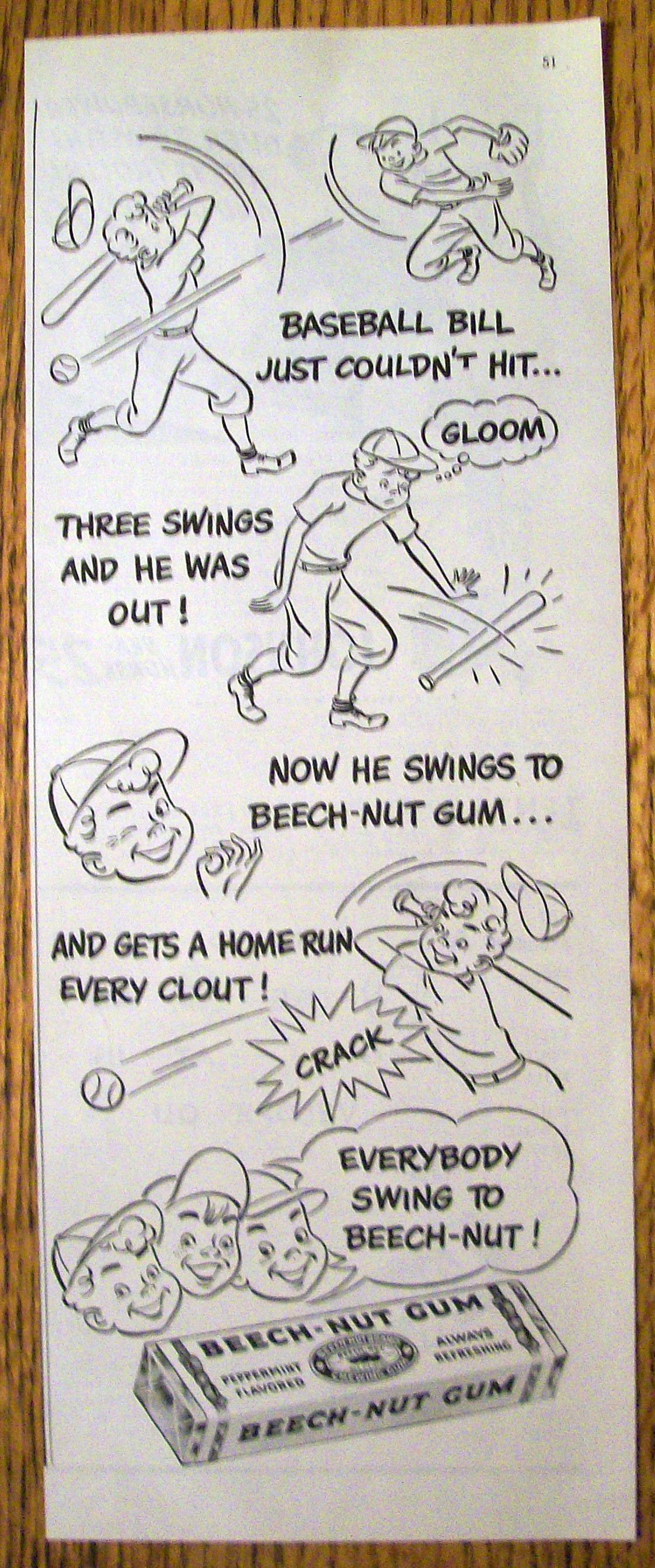 1951 Beech Nut Peppermint Gum with Baseball Bill