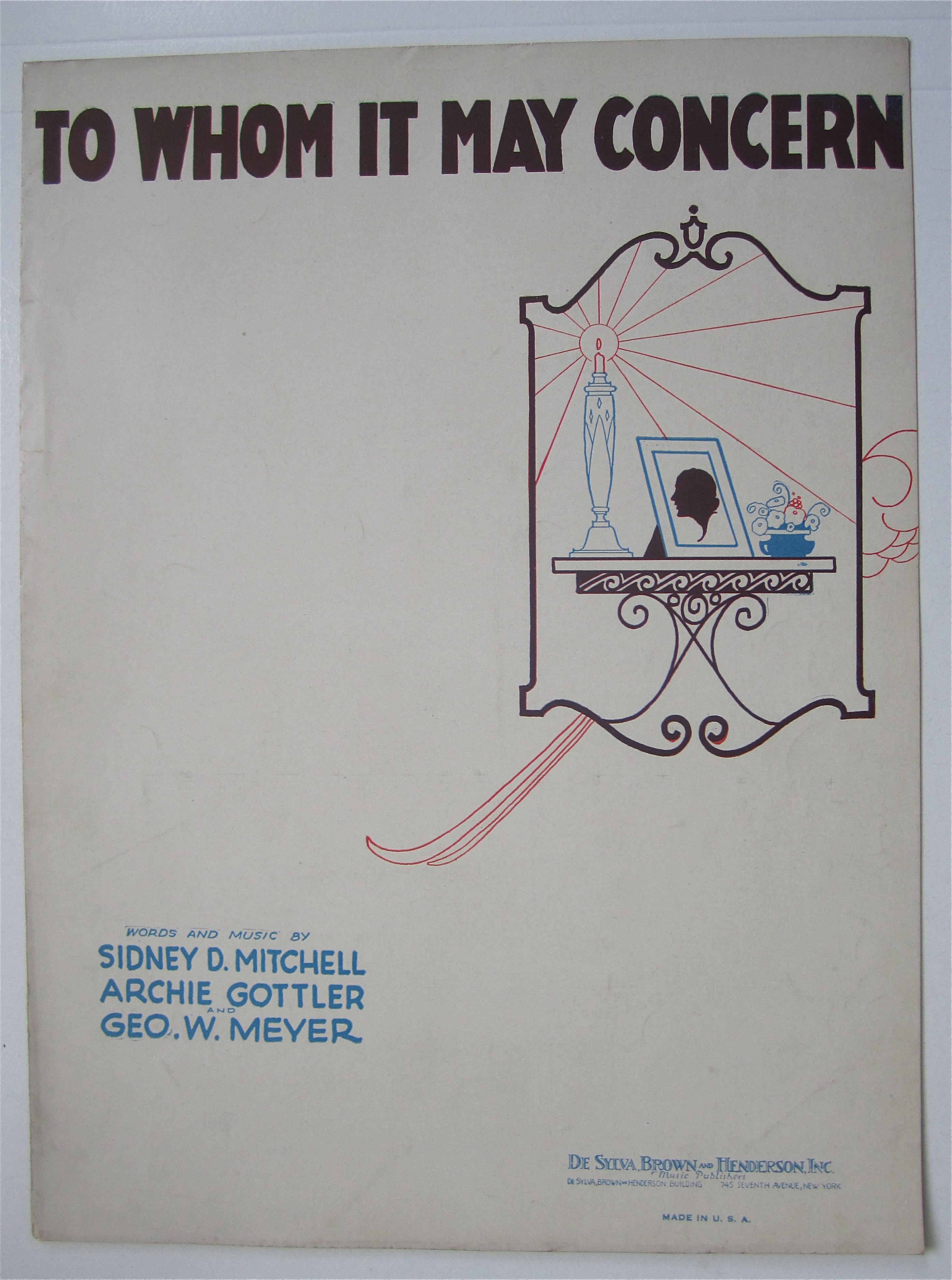 Sheet Music 1930 To Whom It May Concern