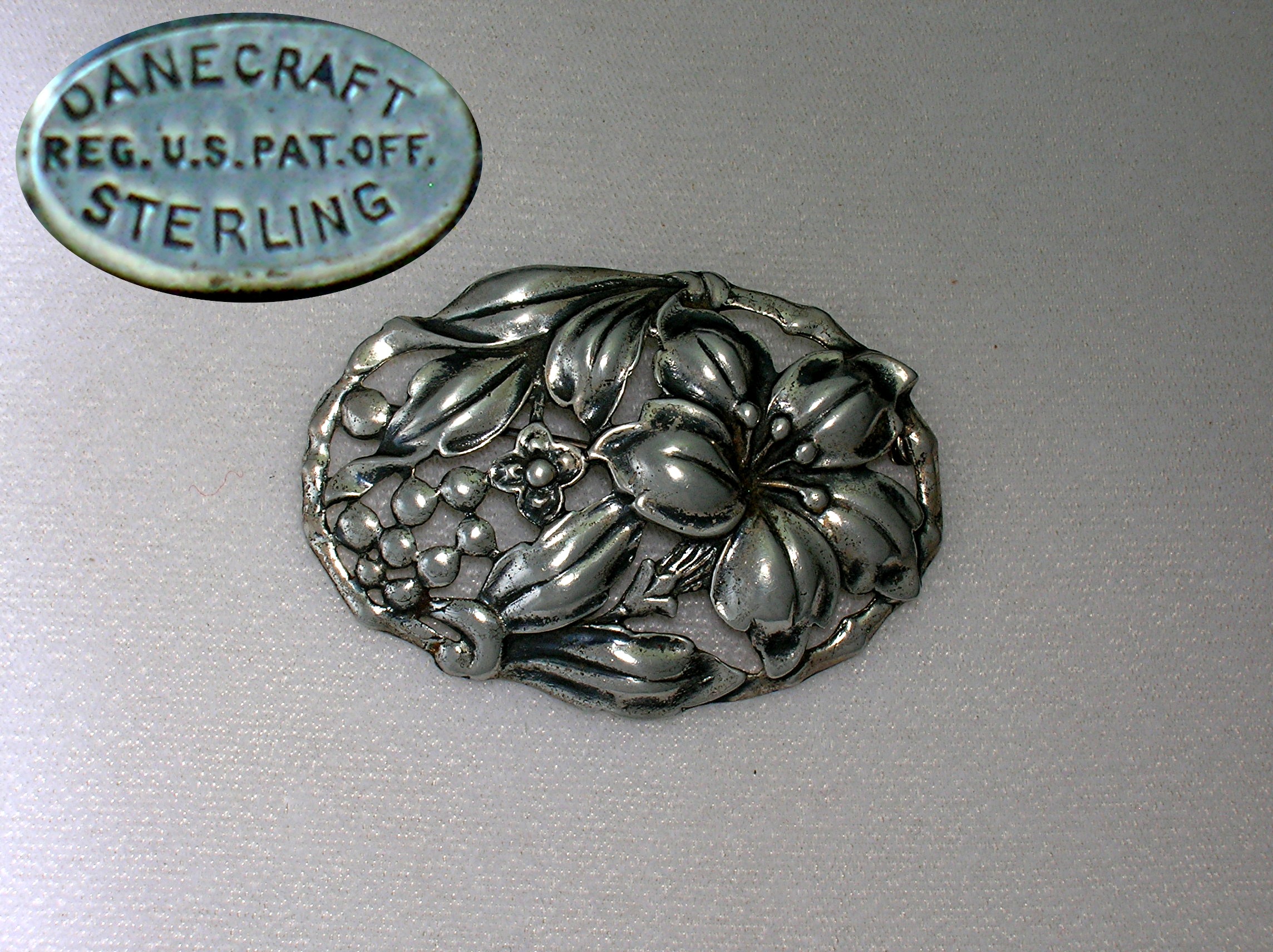 Danecraft Sterling Silver Flowers Vines Brooch