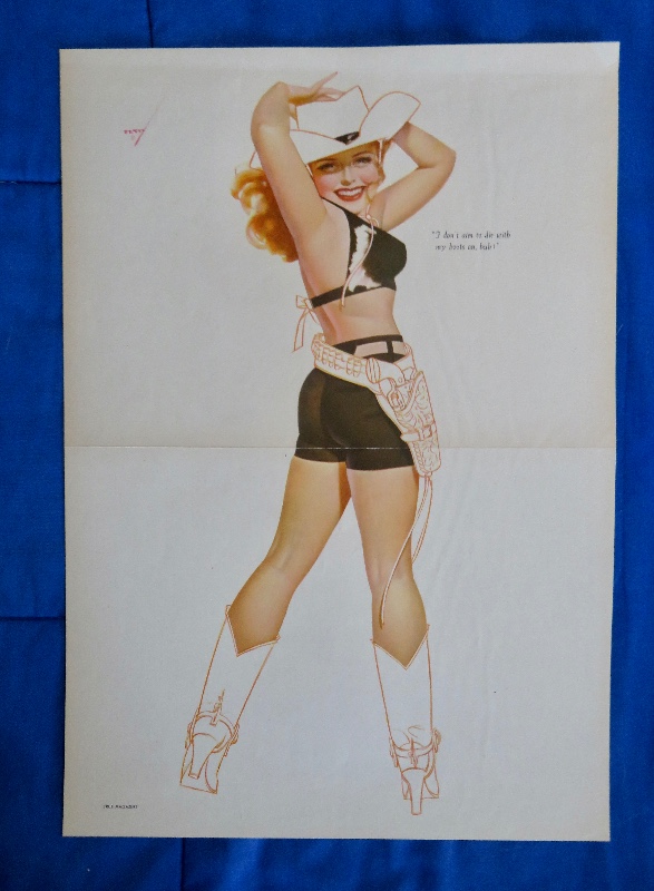 Original 1946 Sexy Pin Up Girl Wearing A Cowboy Top & Shorts with Boots & Hat By George Petty