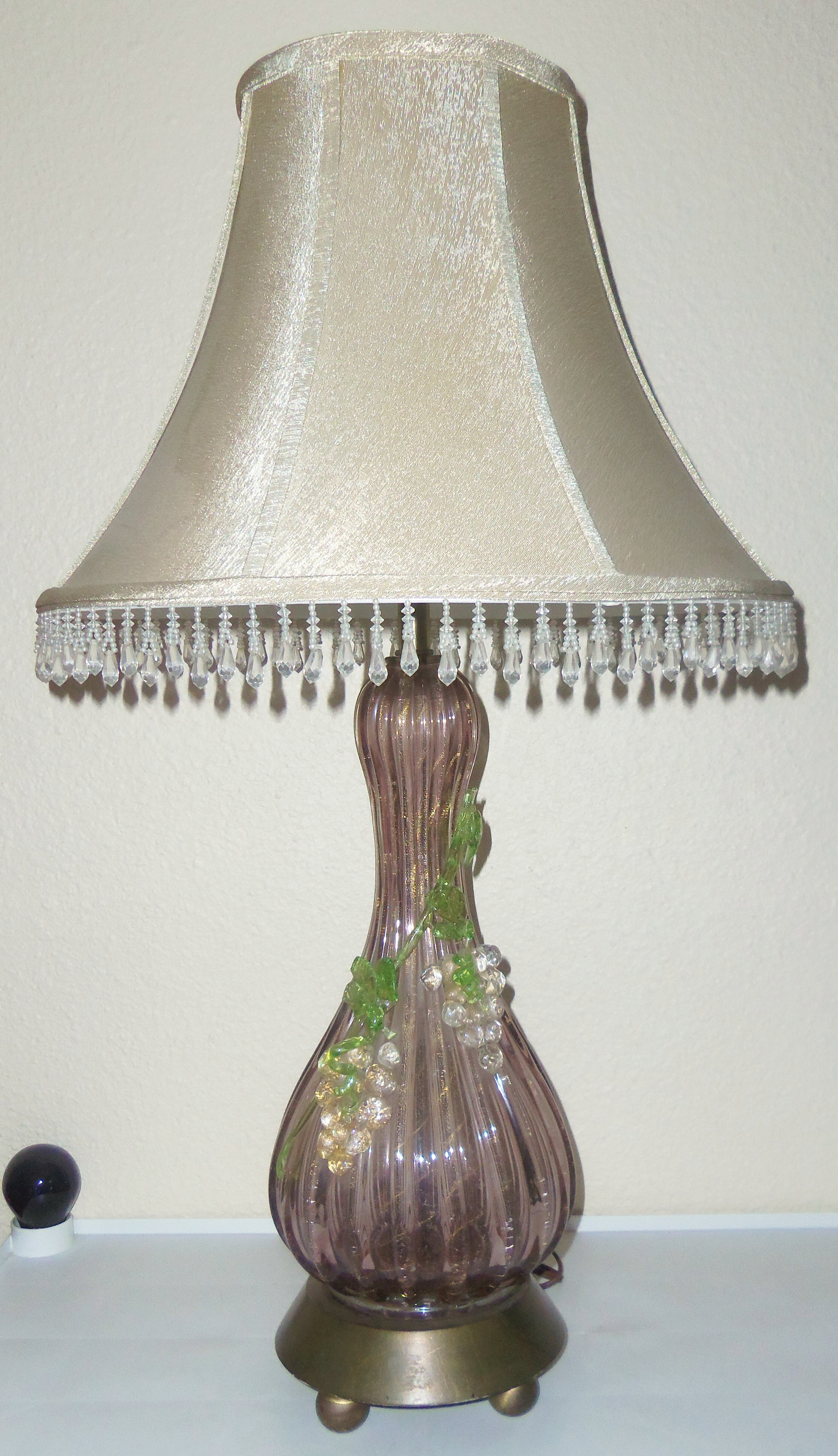 Murano Glass Gold Dust Grape Design Lamp W/Matching Sha