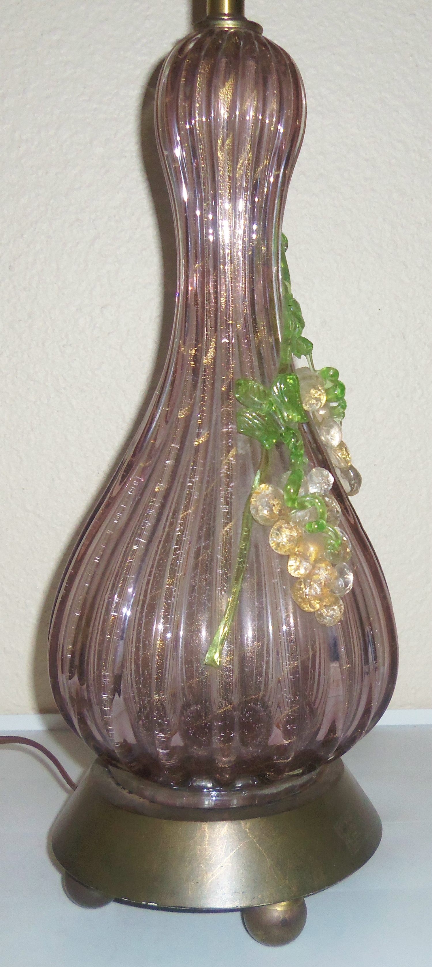 Murano Glass Gold Dust Grape Design Lamp W/Matching Sha