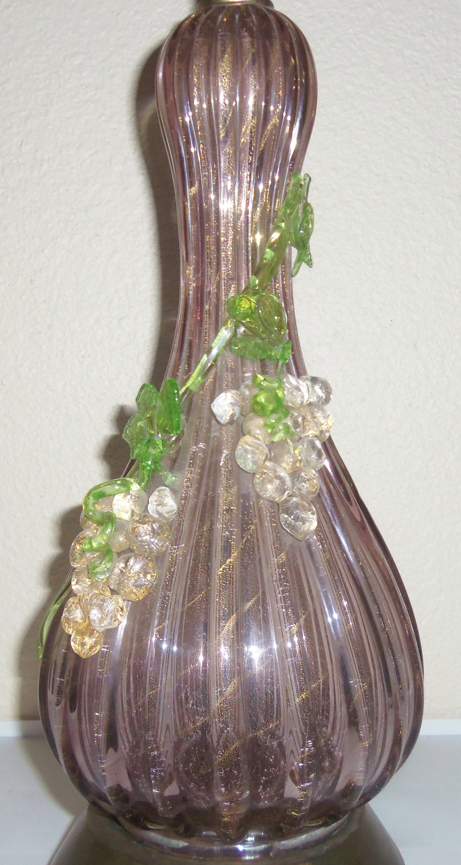 Murano Glass Gold Dust Grape Design Lamp W/Matching Sha
