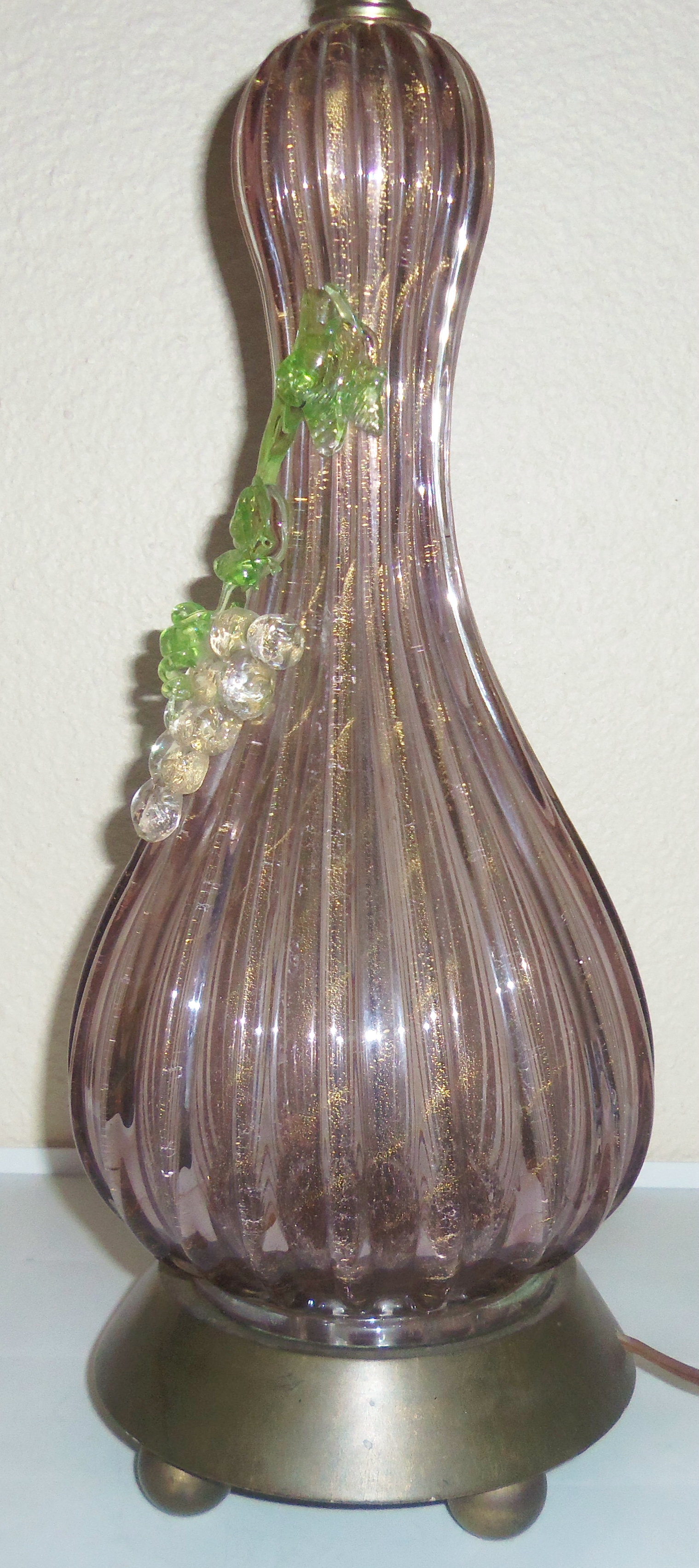 Murano Glass Gold Dust Grape Design Lamp W/Matching Sha