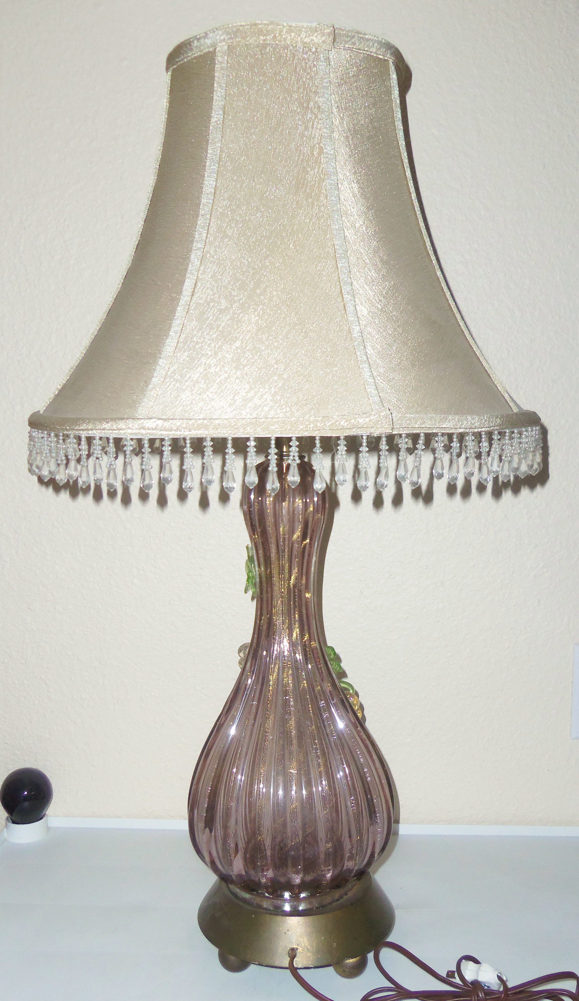Murano Glass Gold Dust Grape Design Lamp W/Matching Sha
