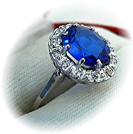 Ring 14 K White Gold Synthetic Sapphire & Diamond