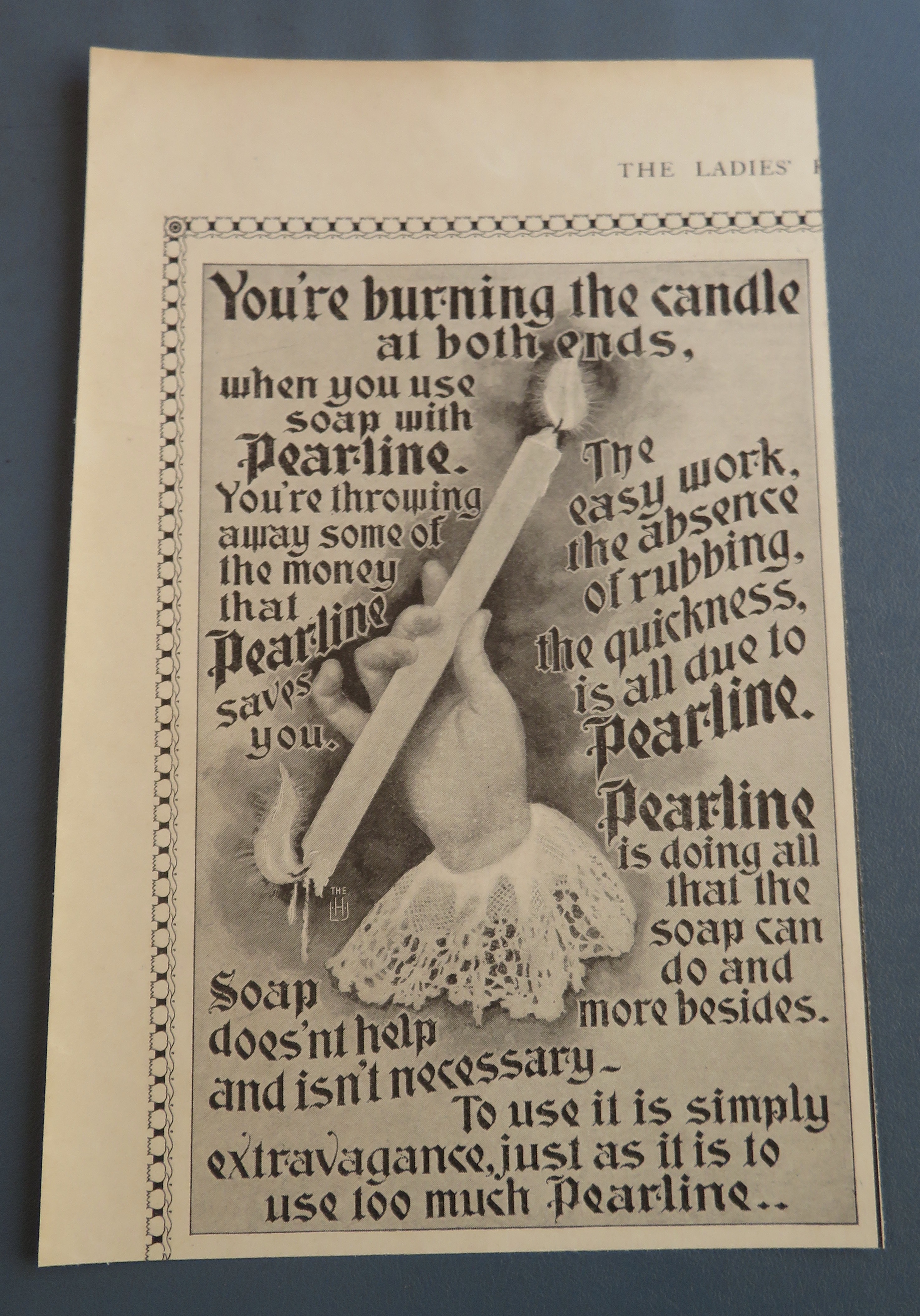1899 Pearline Soap with Candle Burning Both Ends