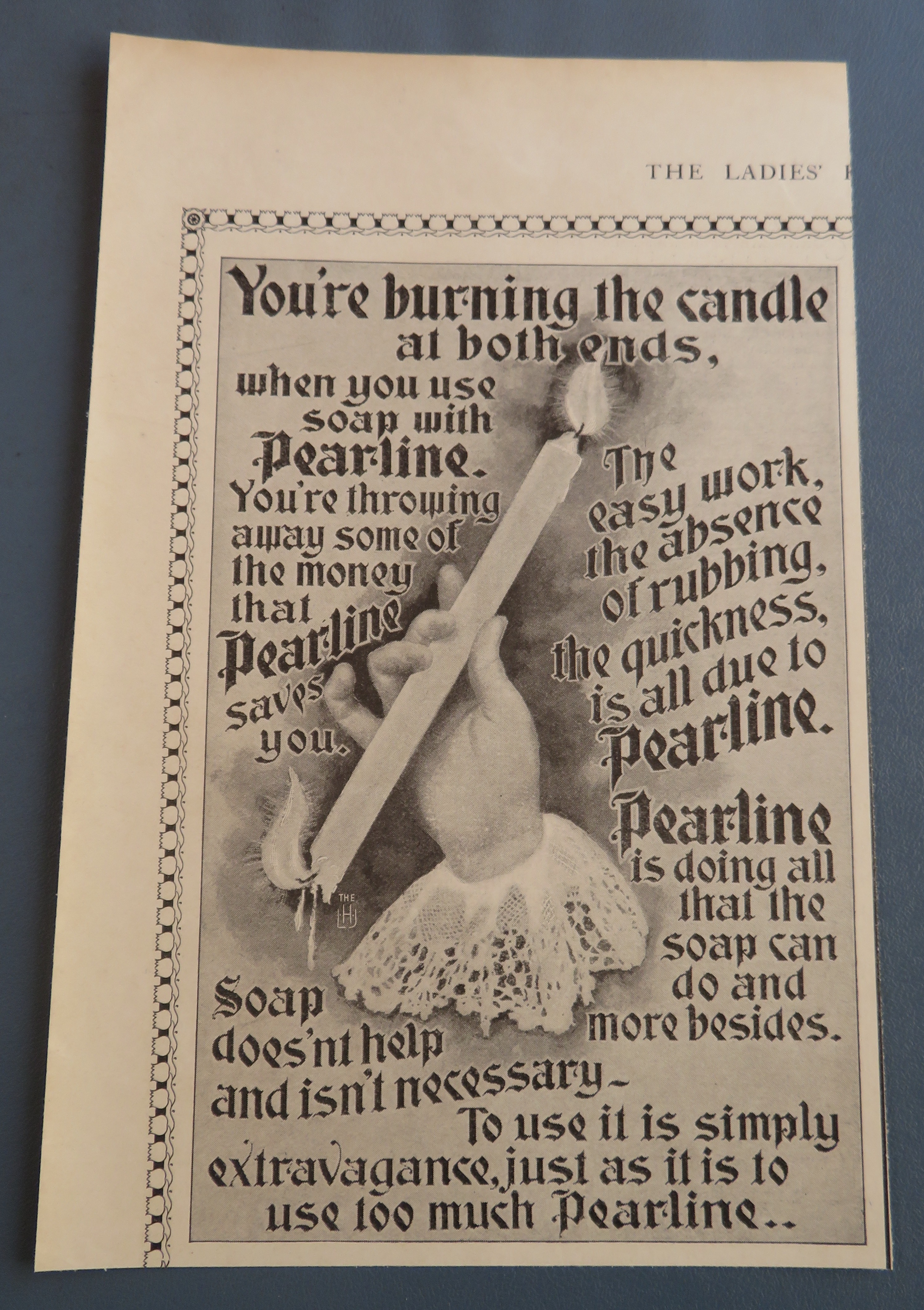 1899 Pearline Soap with Candle Burning Both Ends