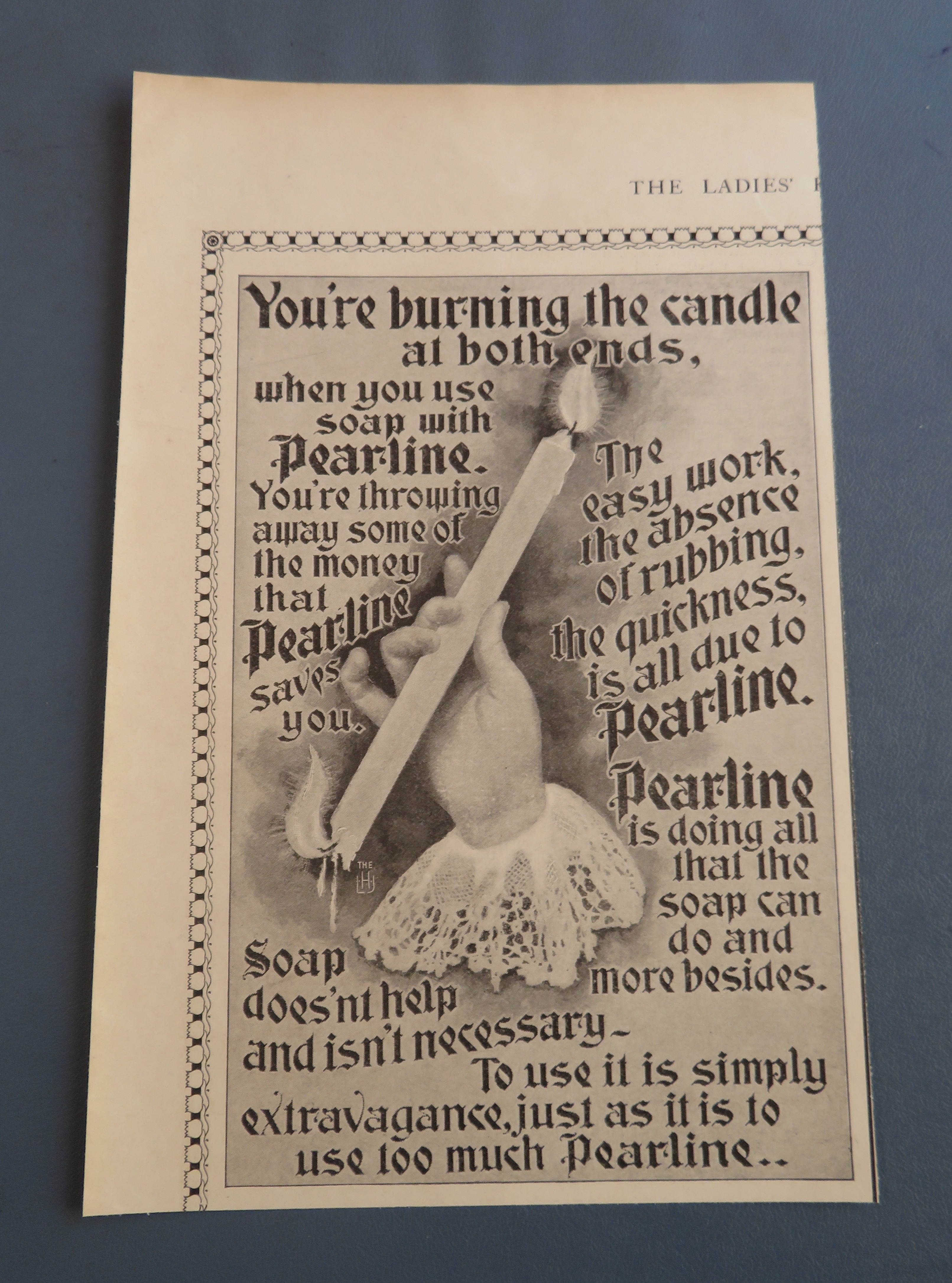 1899 Pearline Soap with Candle Burning Both Ends