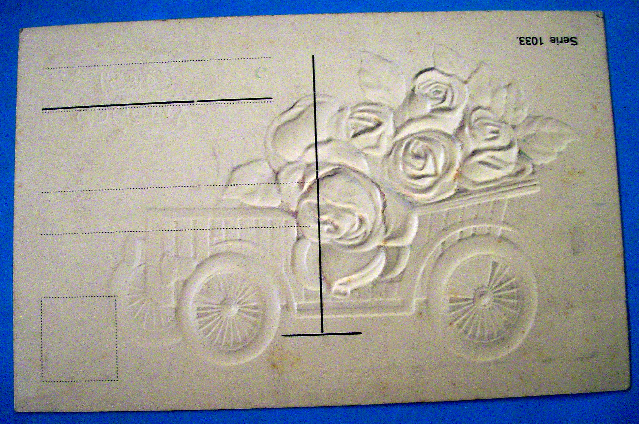 Best Wishes Postcard with Wagon Filled with Roses