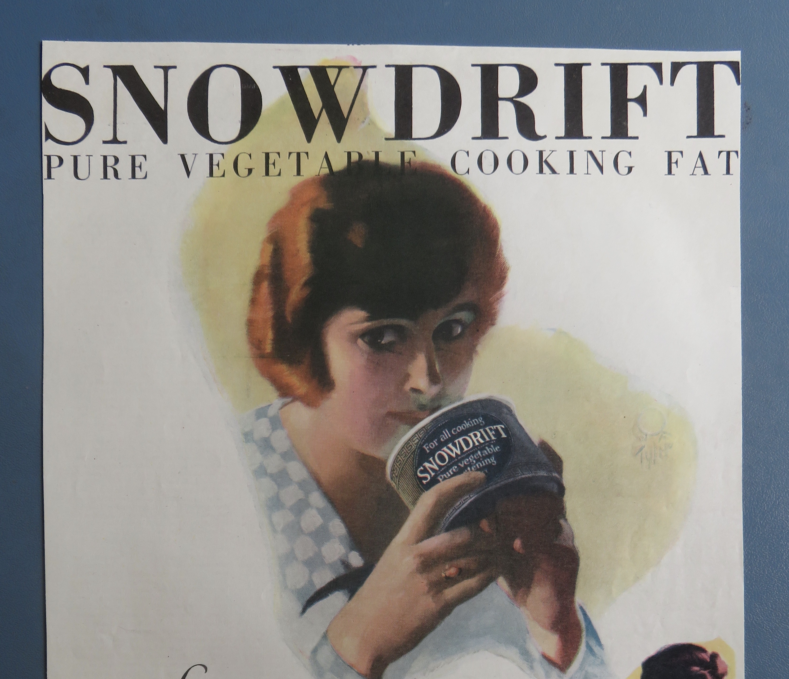 1920 Snowdrift Cooking Fat with Woman Smelling The Fat