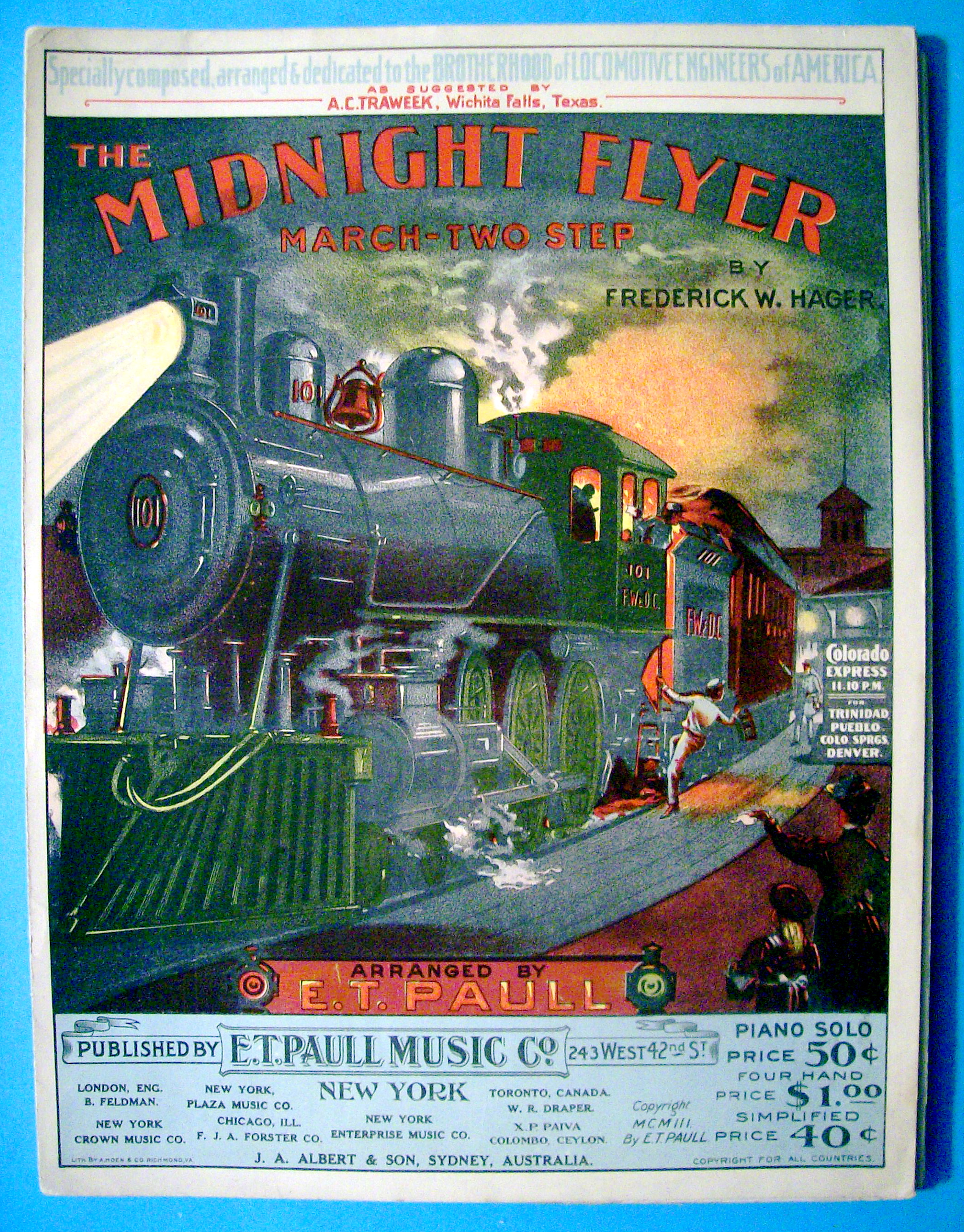 Sheet Music For 1903 The Midnight Flyer