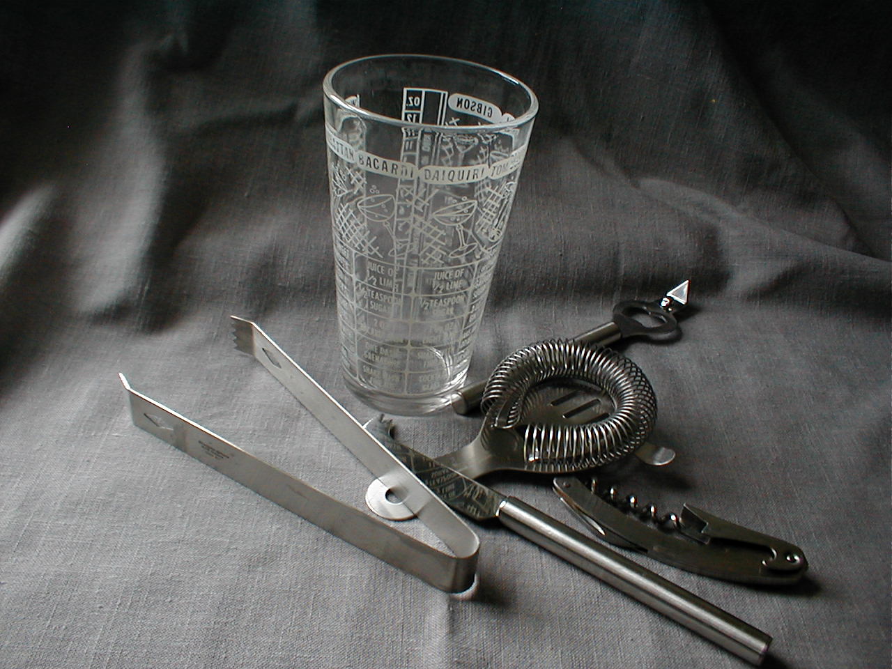 Bar Tools and Recipe Glass