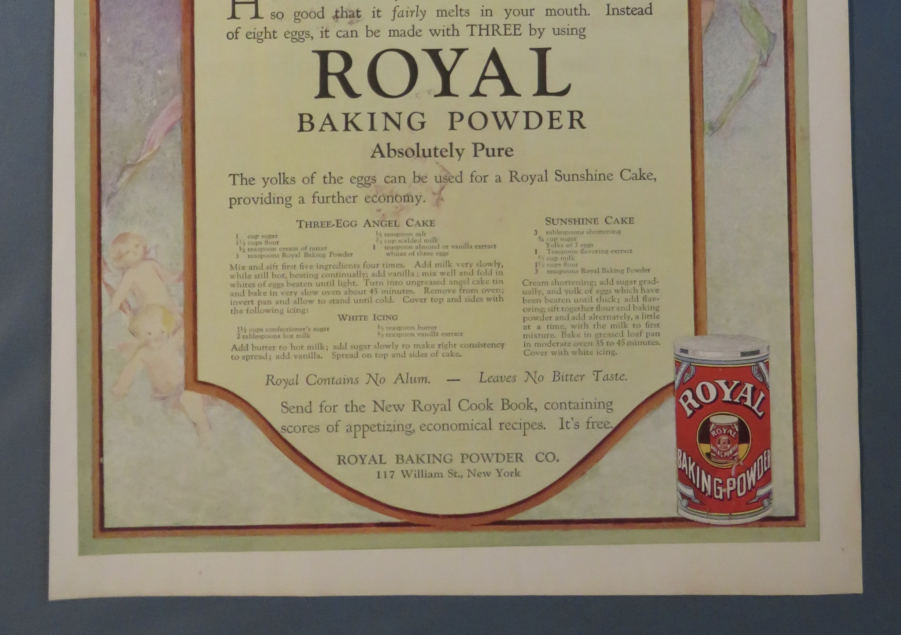 1920 Royal Baking Powder with Angel & Sunshine Cake