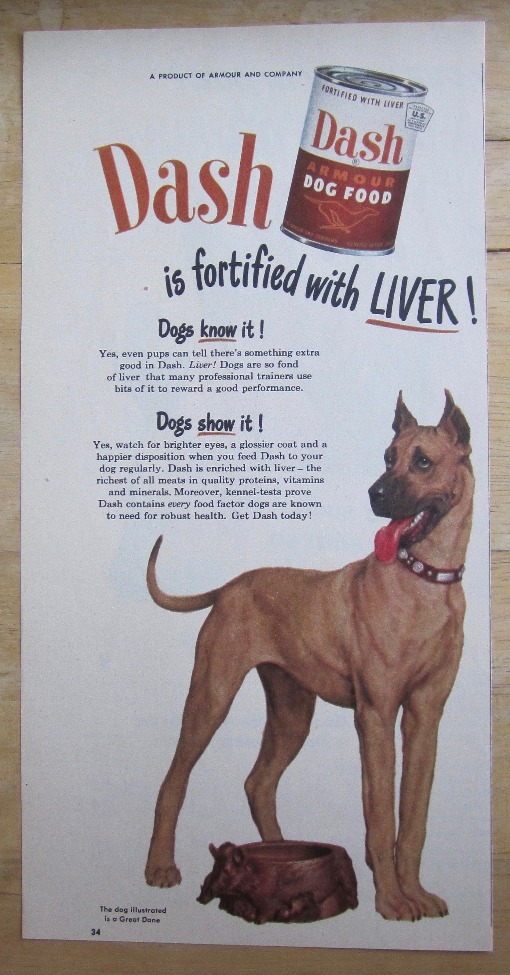 1949 Dash Armour Dog Food with a Great Dane