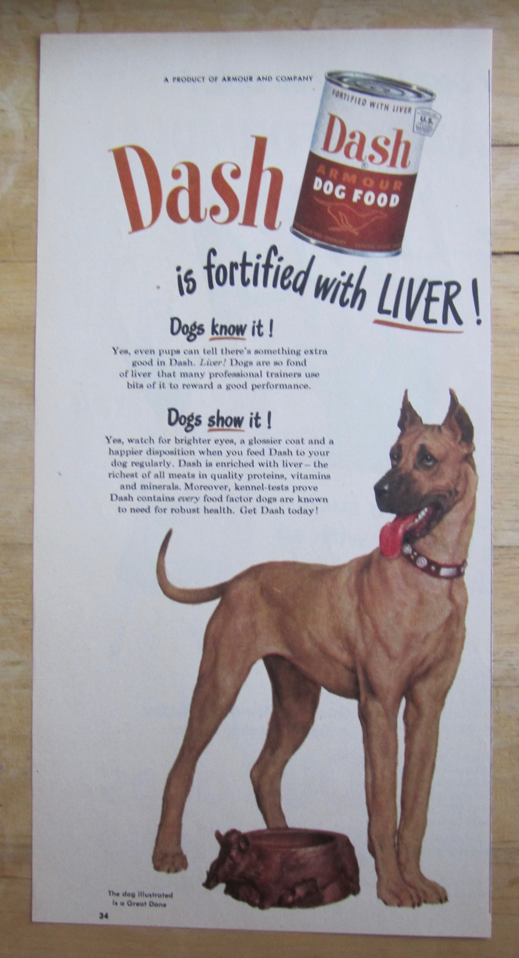 1949 Dash Armour Dog Food with a Great Dane
