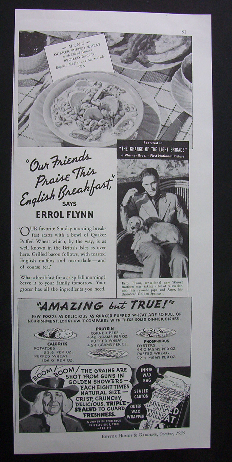 1936 Quaker Puffed Wheat with Errol Flynn