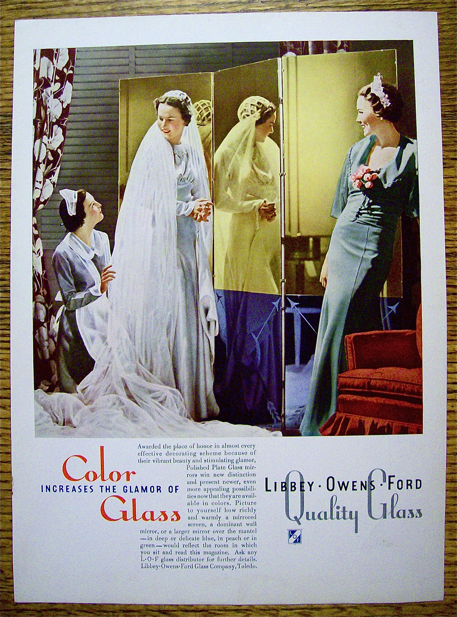 1936 Libbey Glass with Bride & Bridesmaid