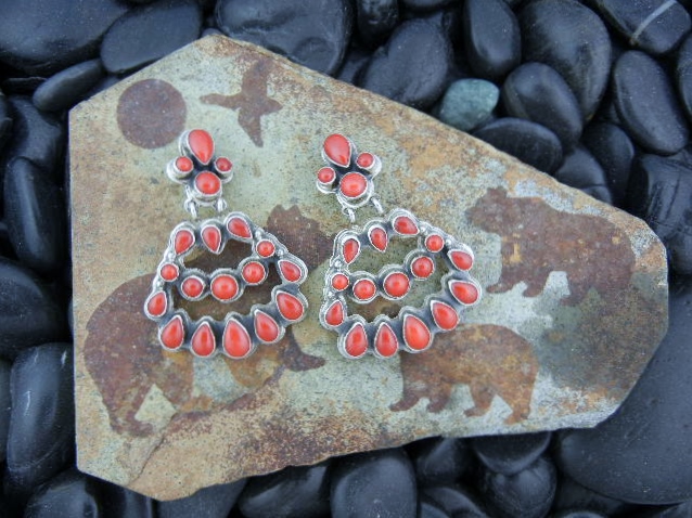 Navajo Coral Sterling Silver Geneve Appachito Earring