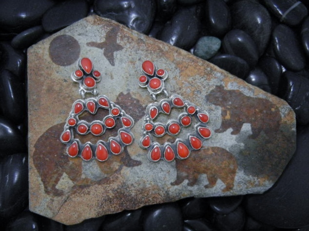 Navajo Coral Sterling Silver Geneve Appachito Earring