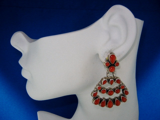 Navajo Coral Sterling Silver Geneve Appachito Earring