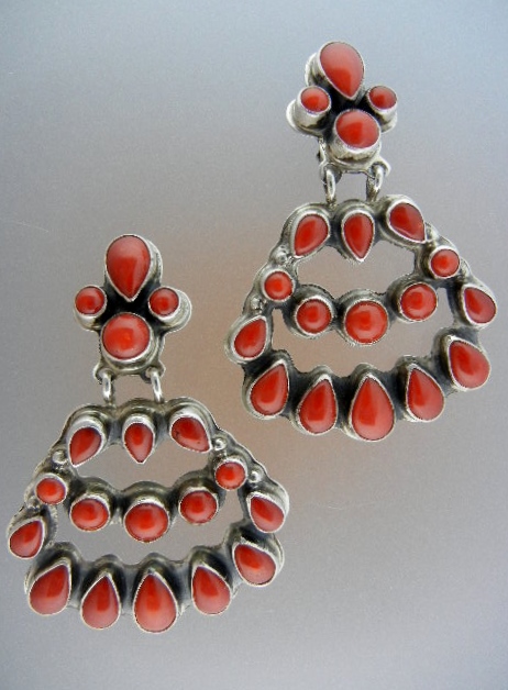 Navajo Coral Sterling Silver Geneve Appachito Earring