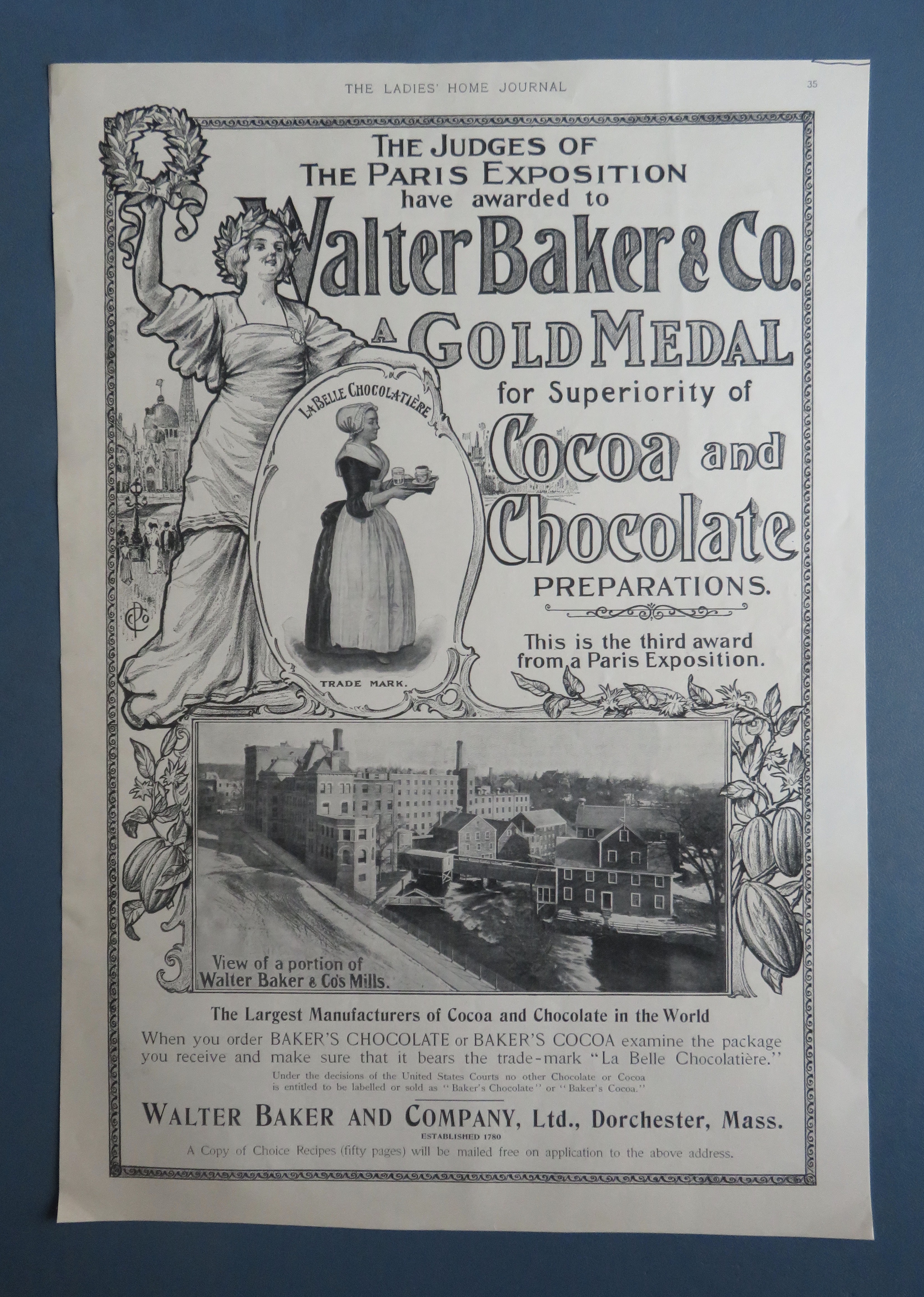 1912 Walter Baker & Co. Cocoa & Chocolate with Building