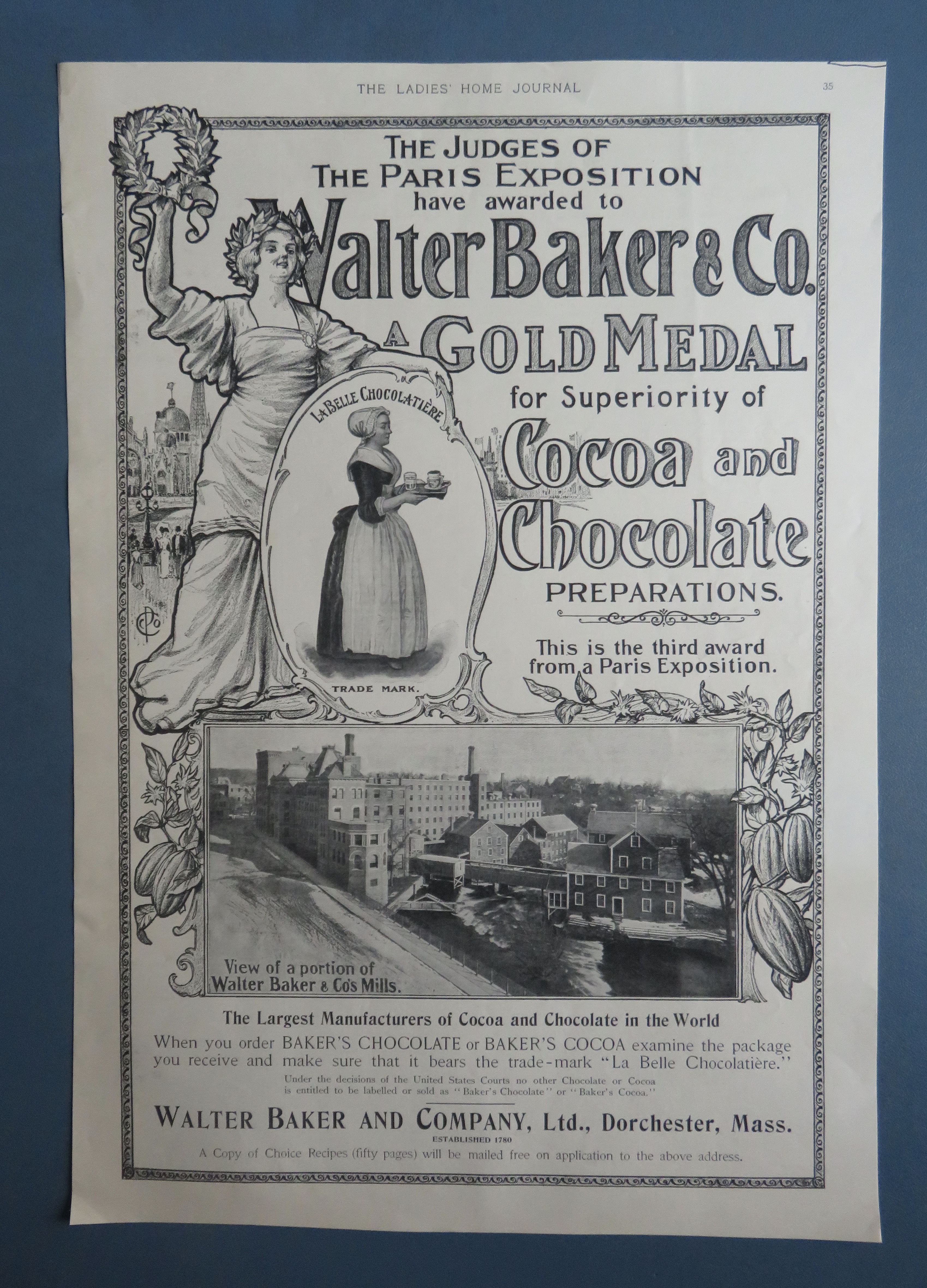 1912 Walter Baker & Co. Cocoa & Chocolate with Building