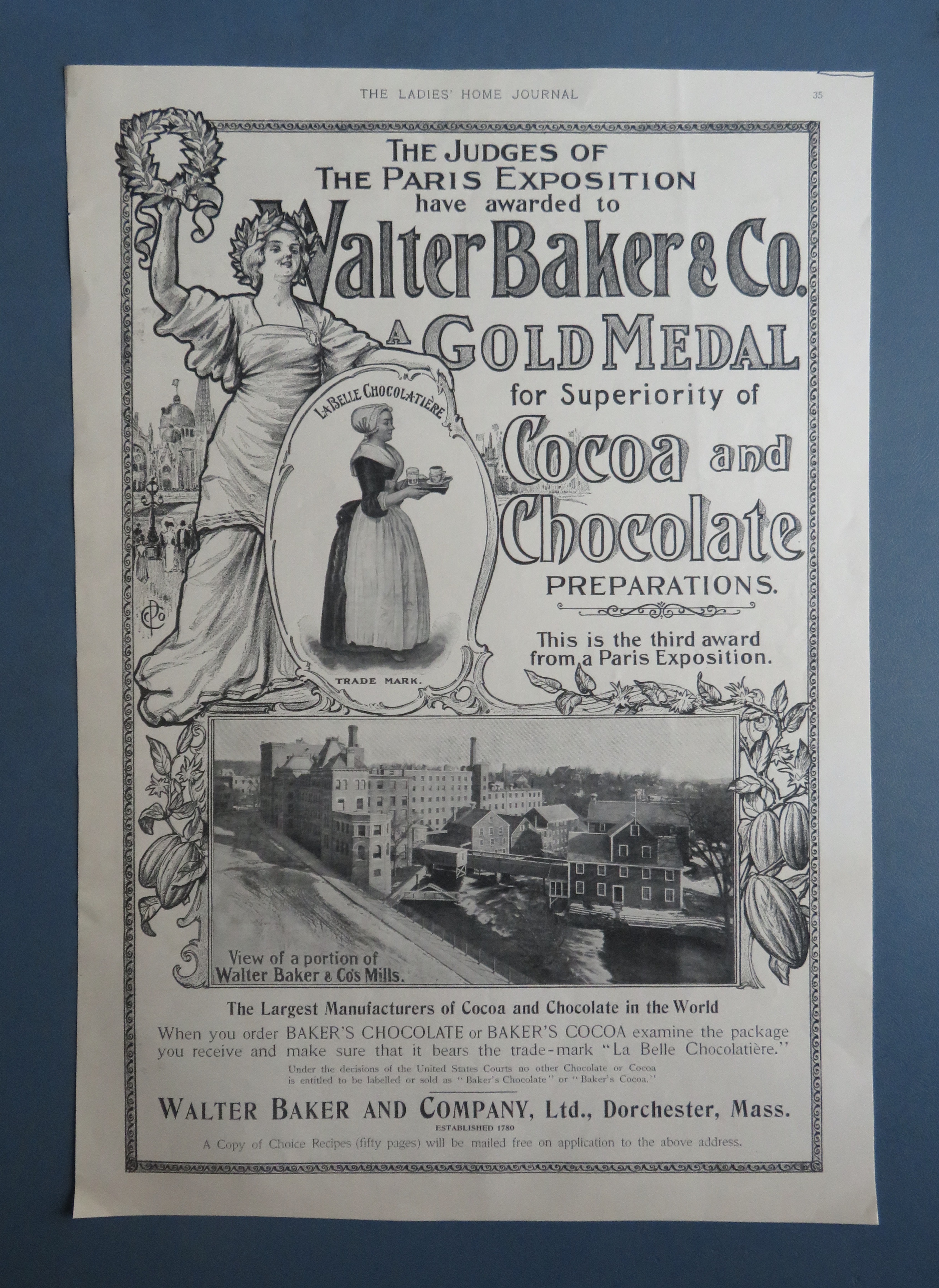 1912 Walter Baker & Co. Cocoa & Chocolate with Building